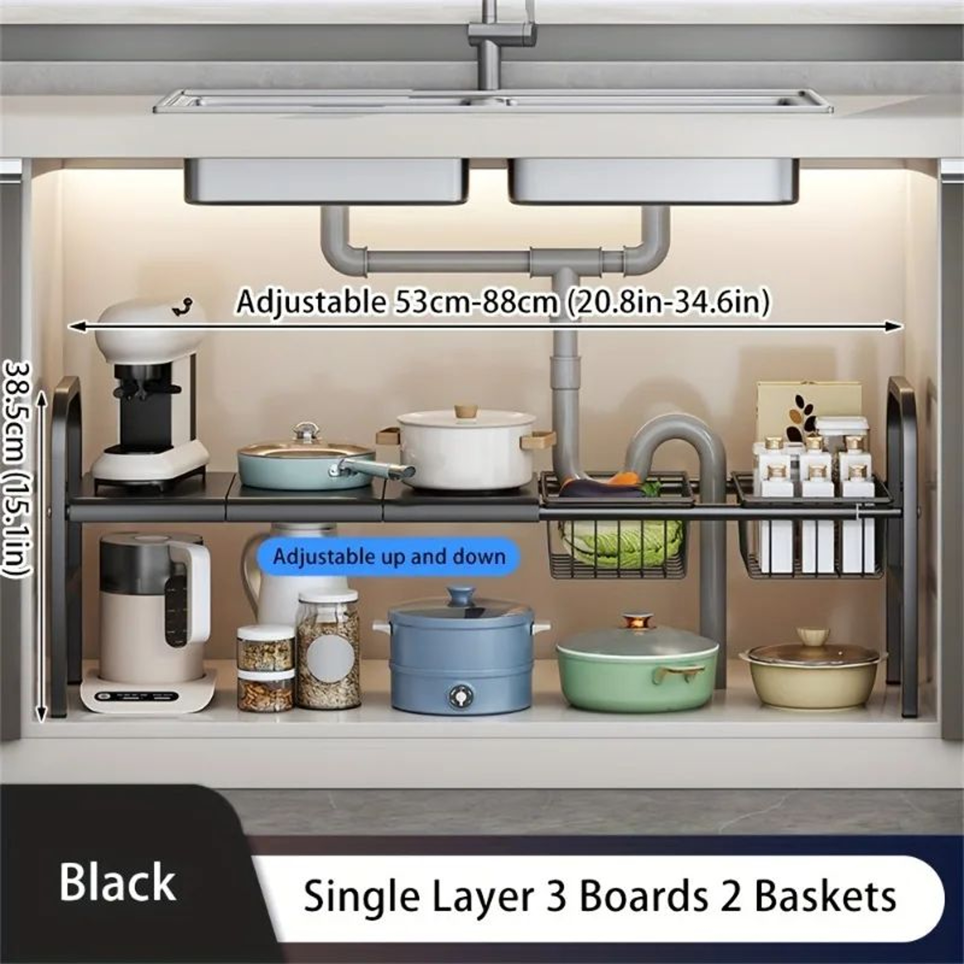 Expandable Under Sink Cabinet Organizer Storage Rack 6