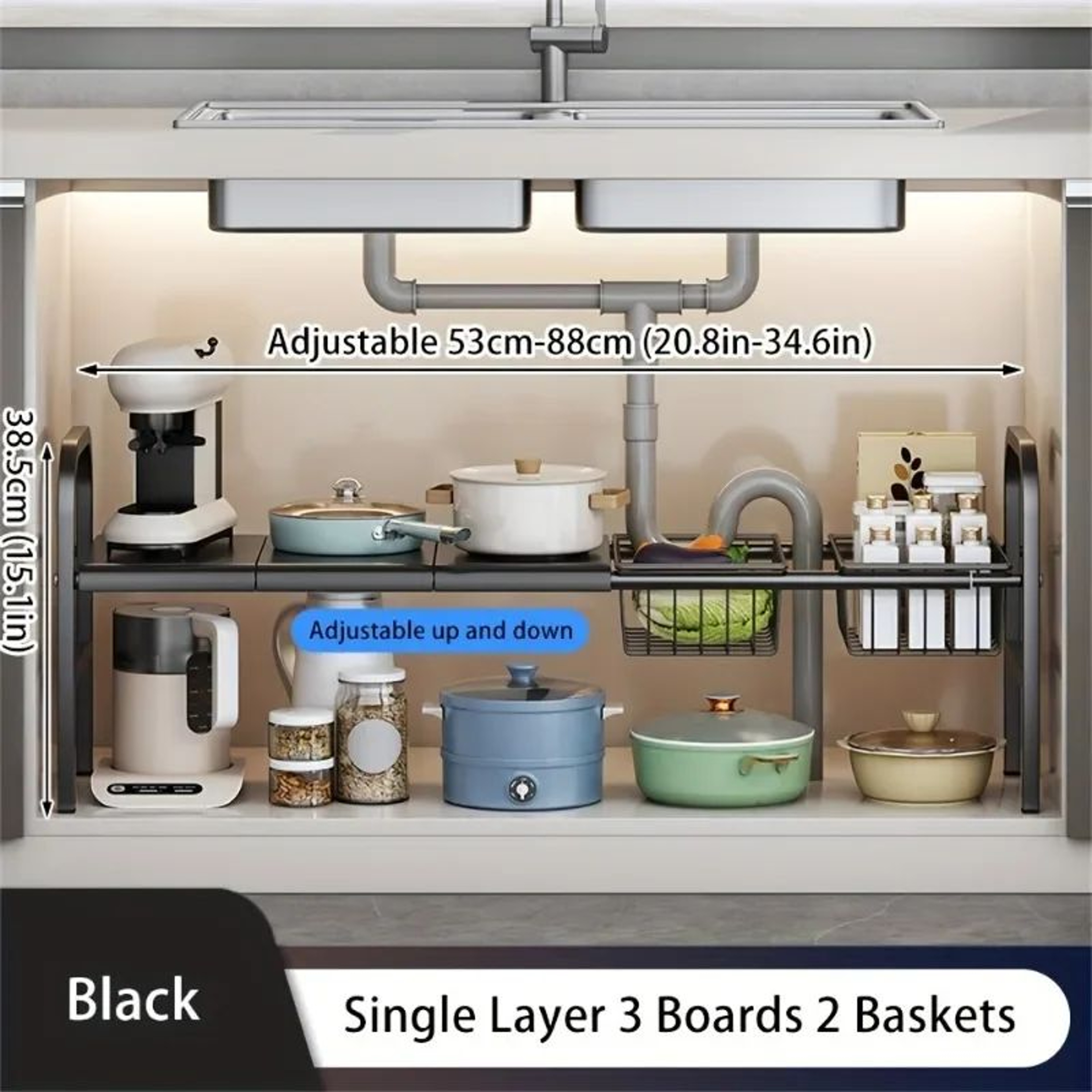 MultiUse Expandable Under Sink Cabinet Organizer Storage Rack 6
