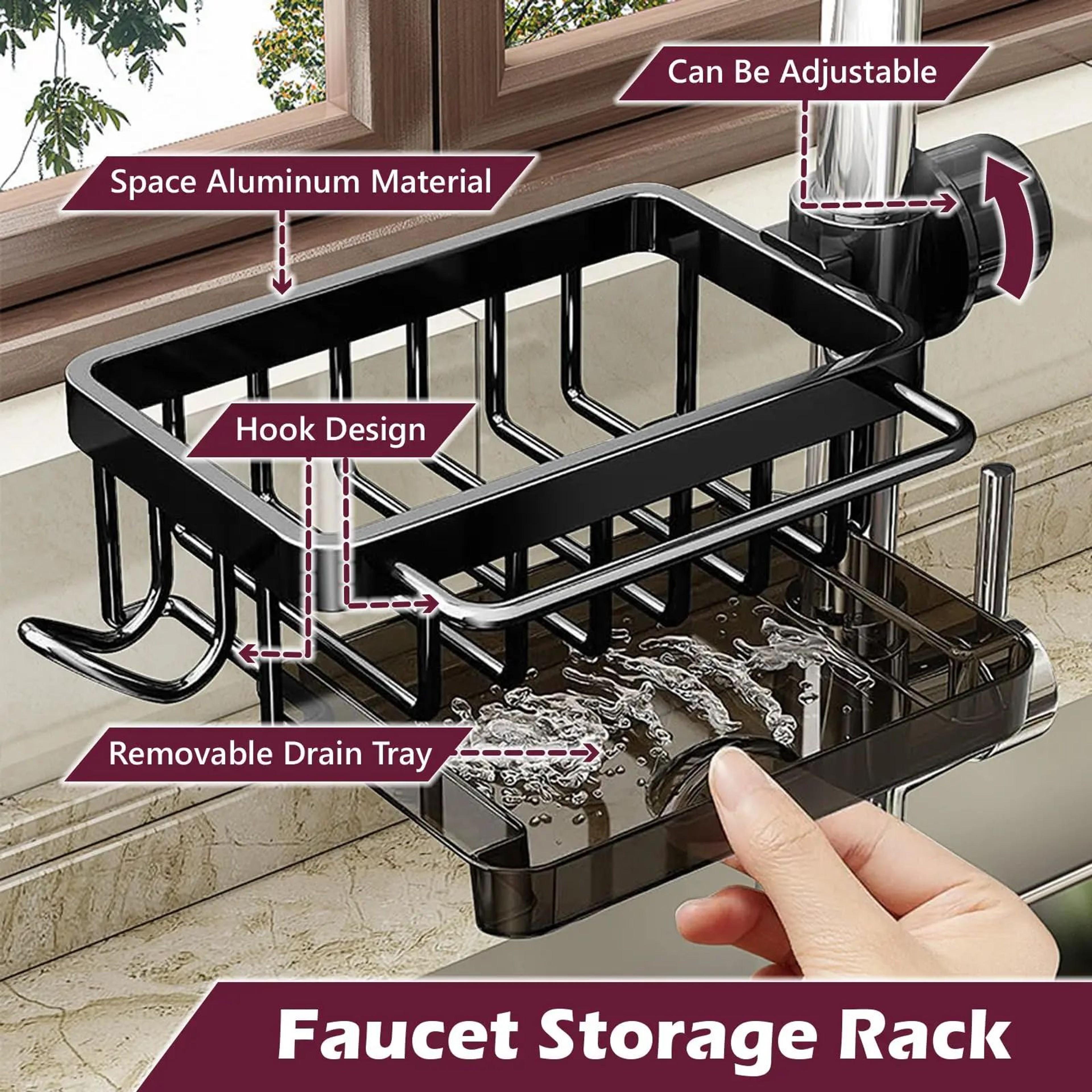 Kitchen Sink Faucet Organizer Rack Adjustable Rustproof Storage Caddy 4