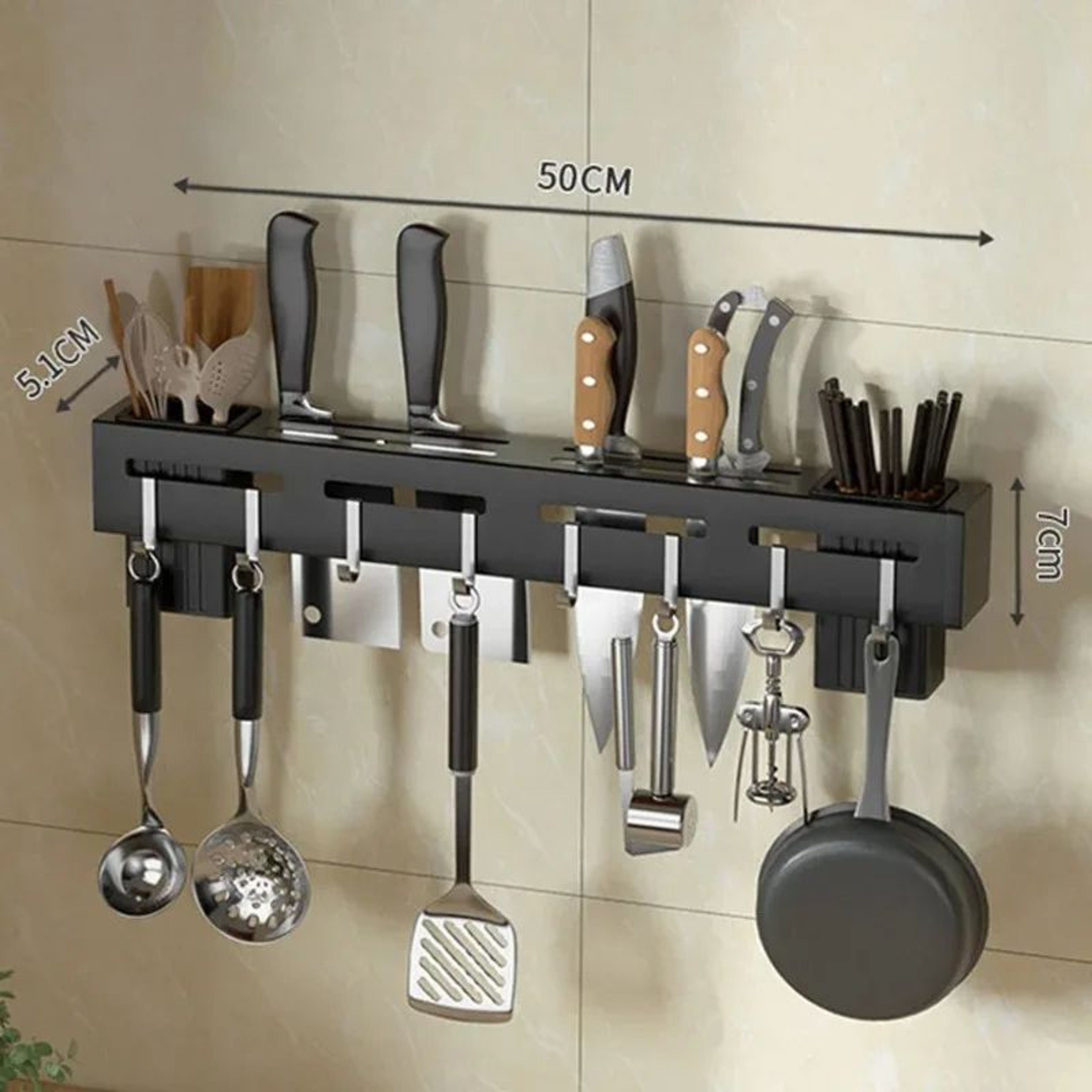 Stainless Steel Wall Mounted Knife Holder Rack With Hooks 2