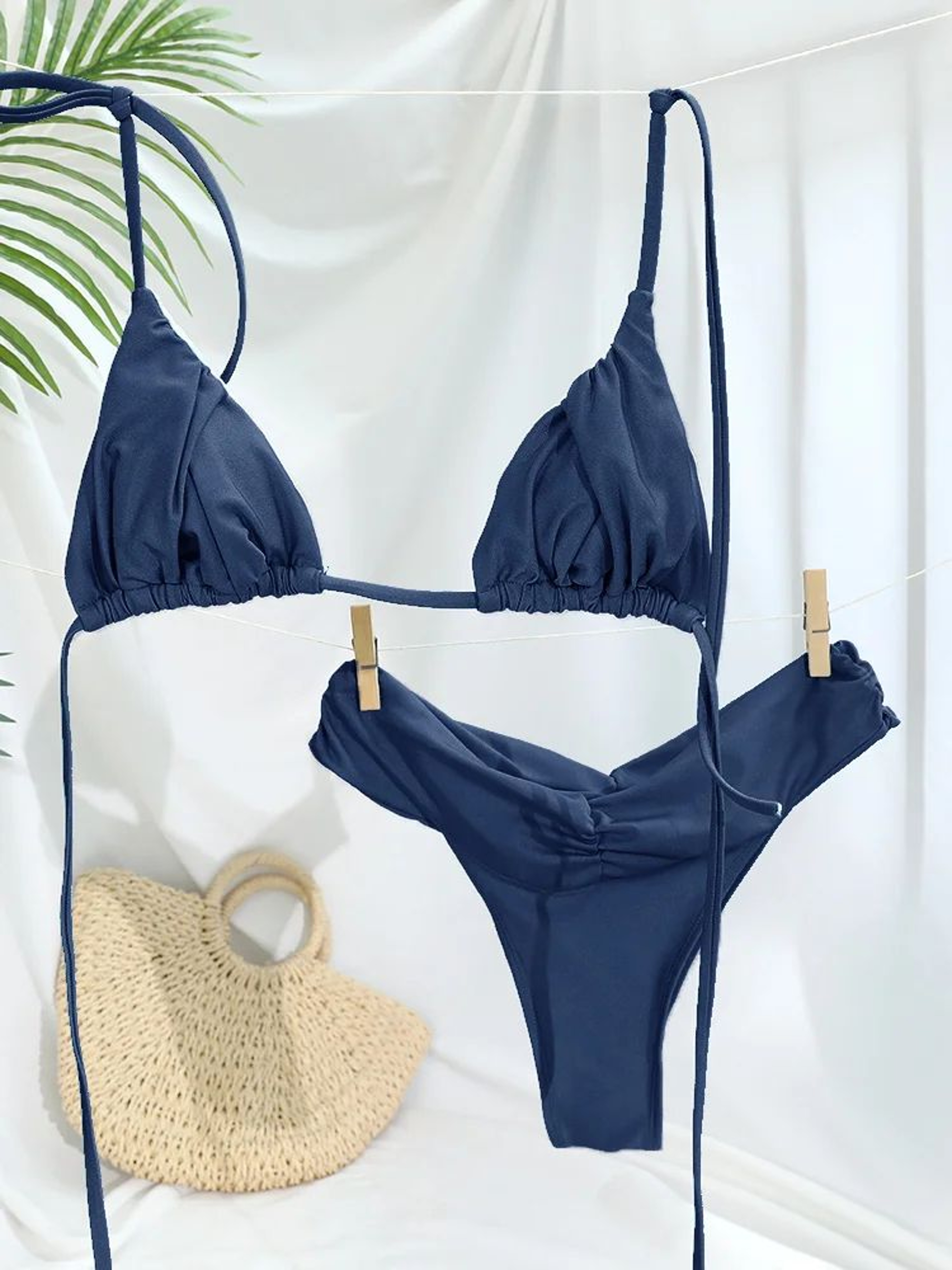 Solid Color Micro Triangle Bikini Set 0
