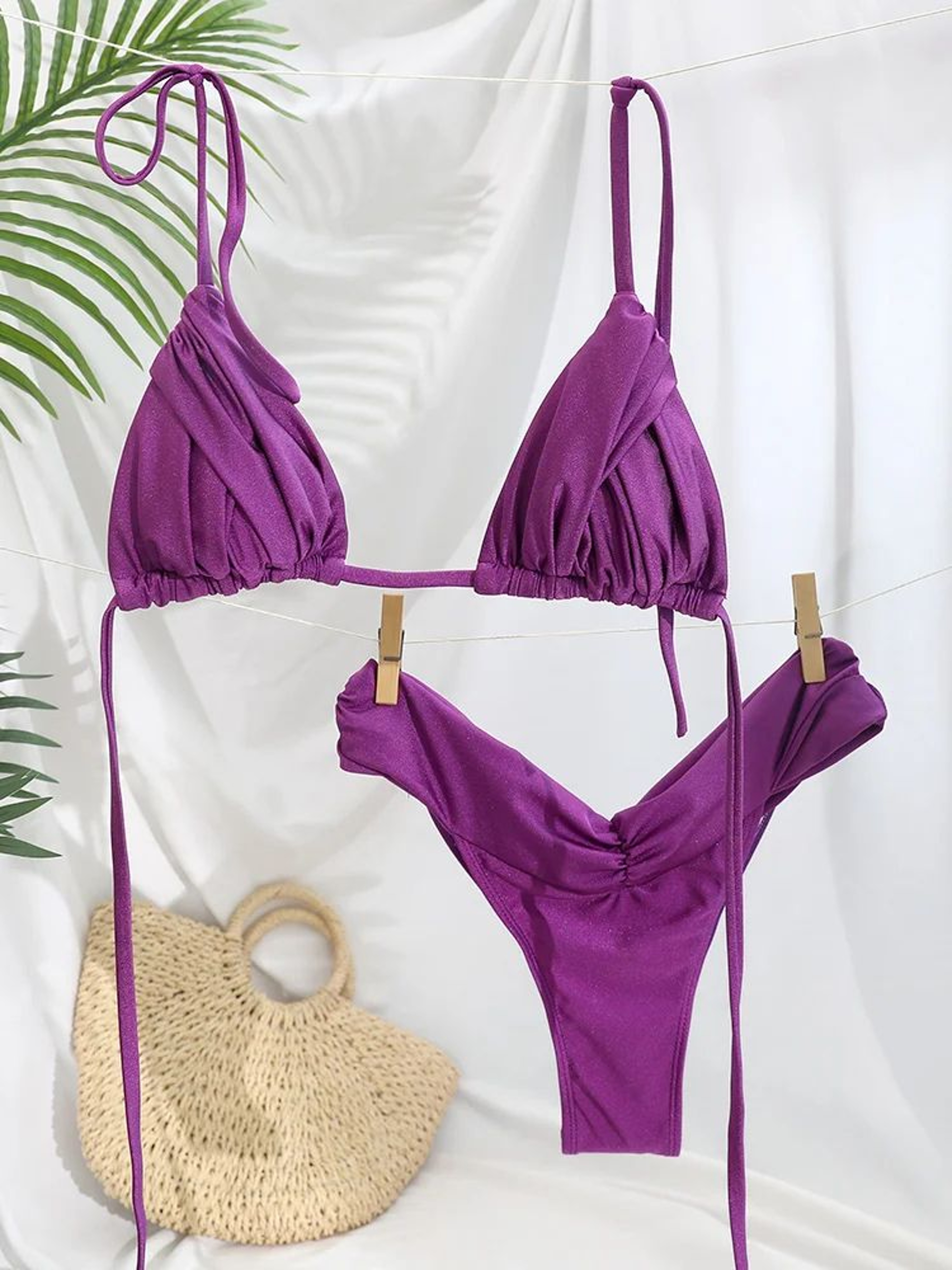Solid Color Micro Triangle Bikini Set 14