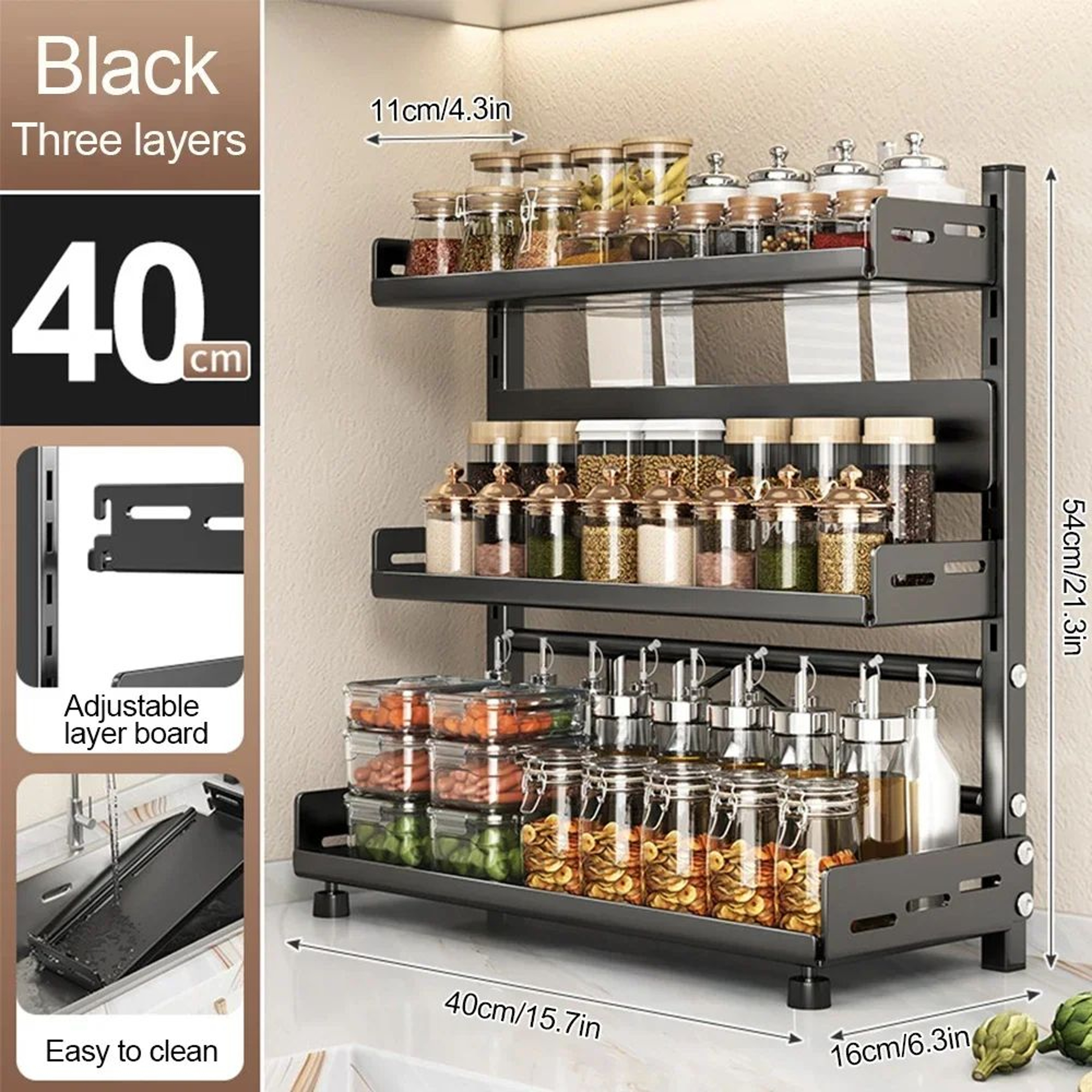 Adjustable 3 Tier Metal Spice Rack Organizer 7