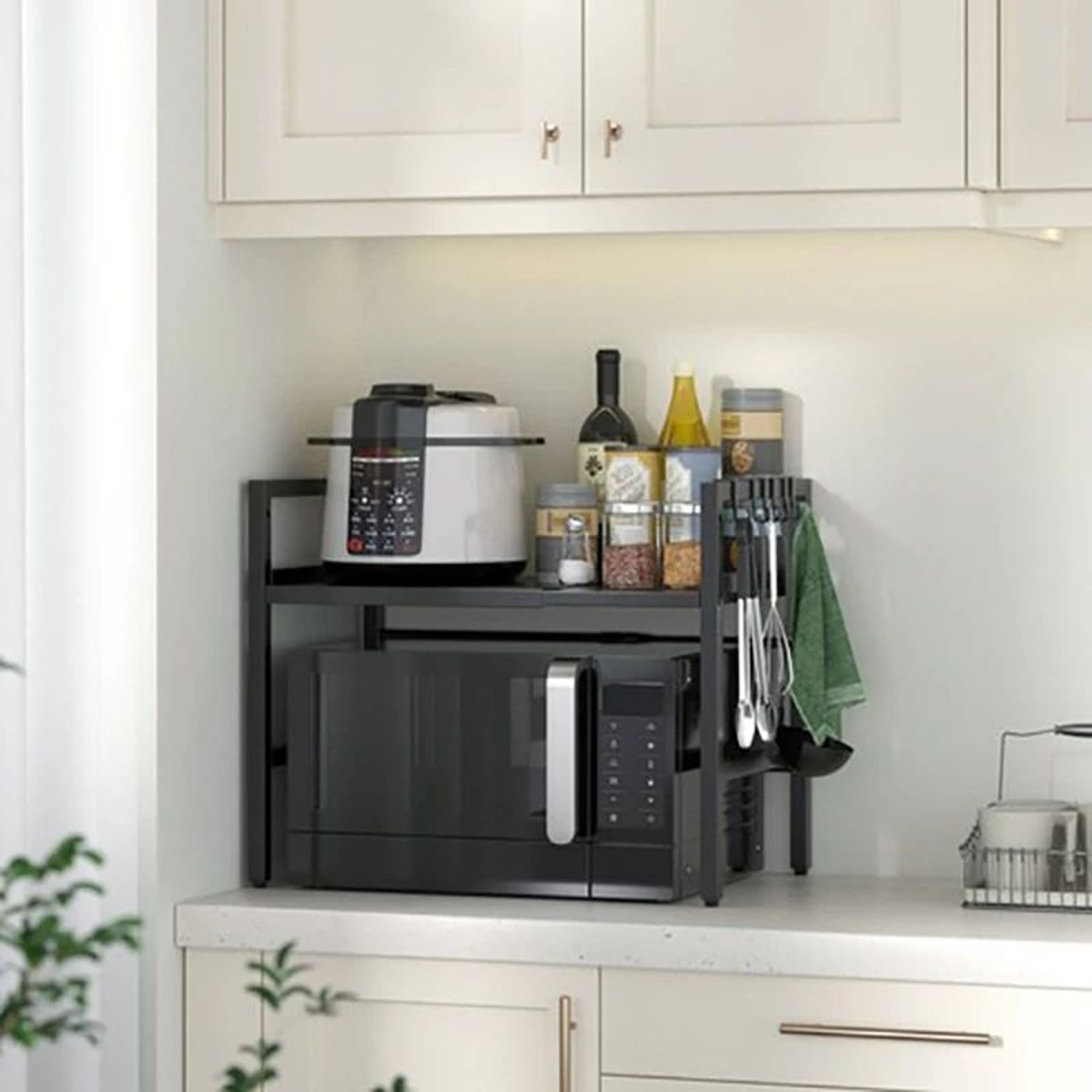 Expandable Microwave Oven Storage Rack With Hooks 5