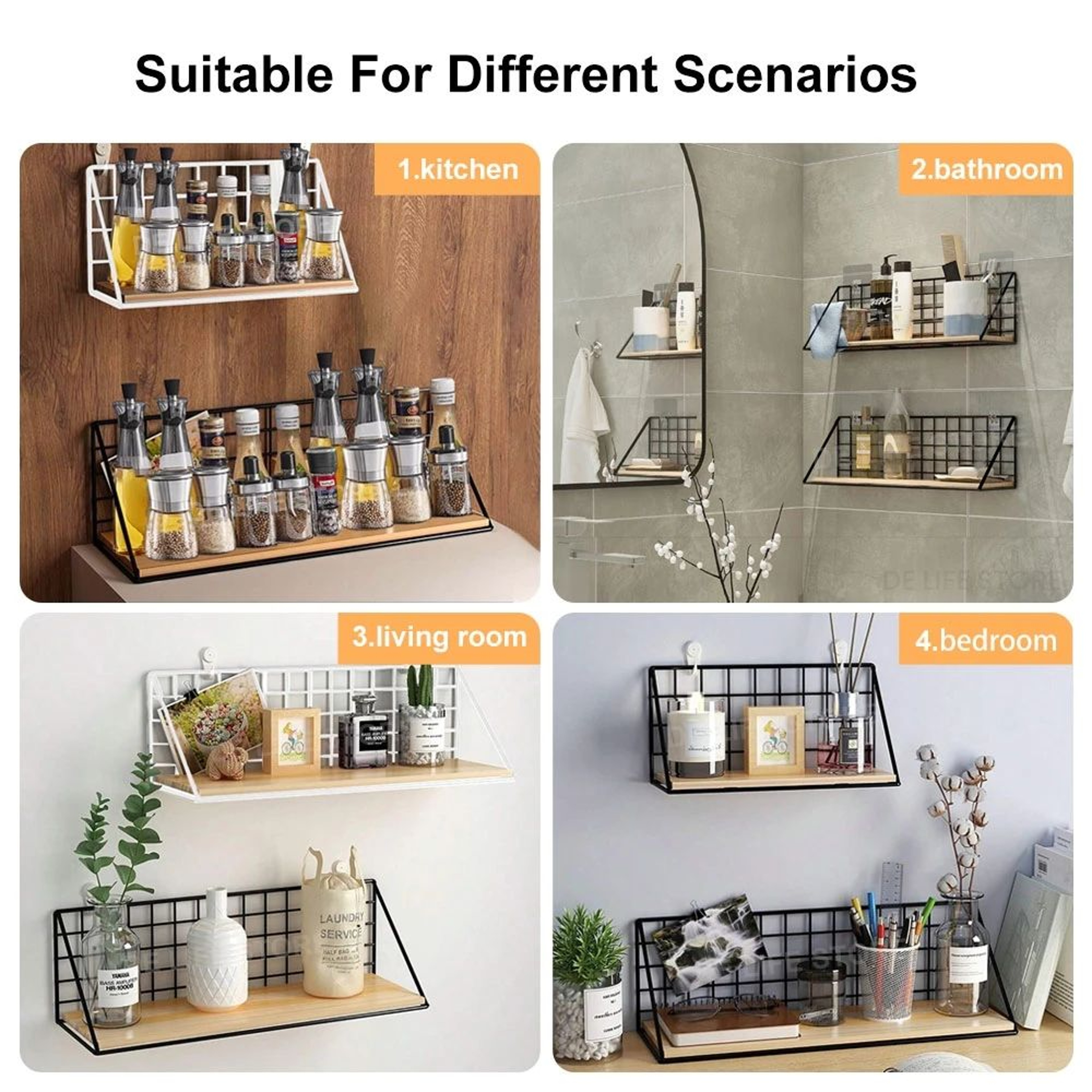 Wooden Wall Mounted Spice Rack Shelf 4