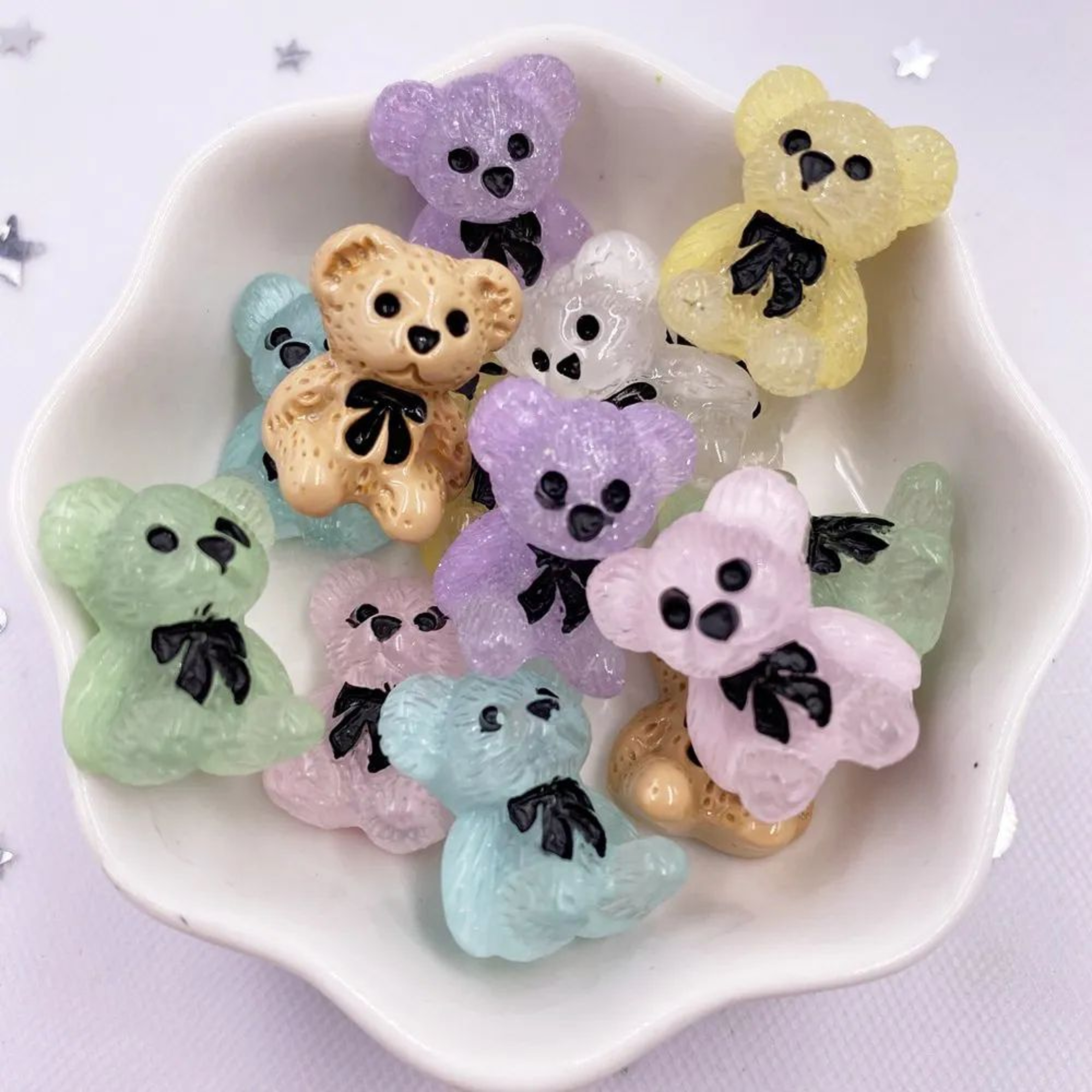 10 Piece Kawaii Colorful Bear Resin Flatback Craft Set 6