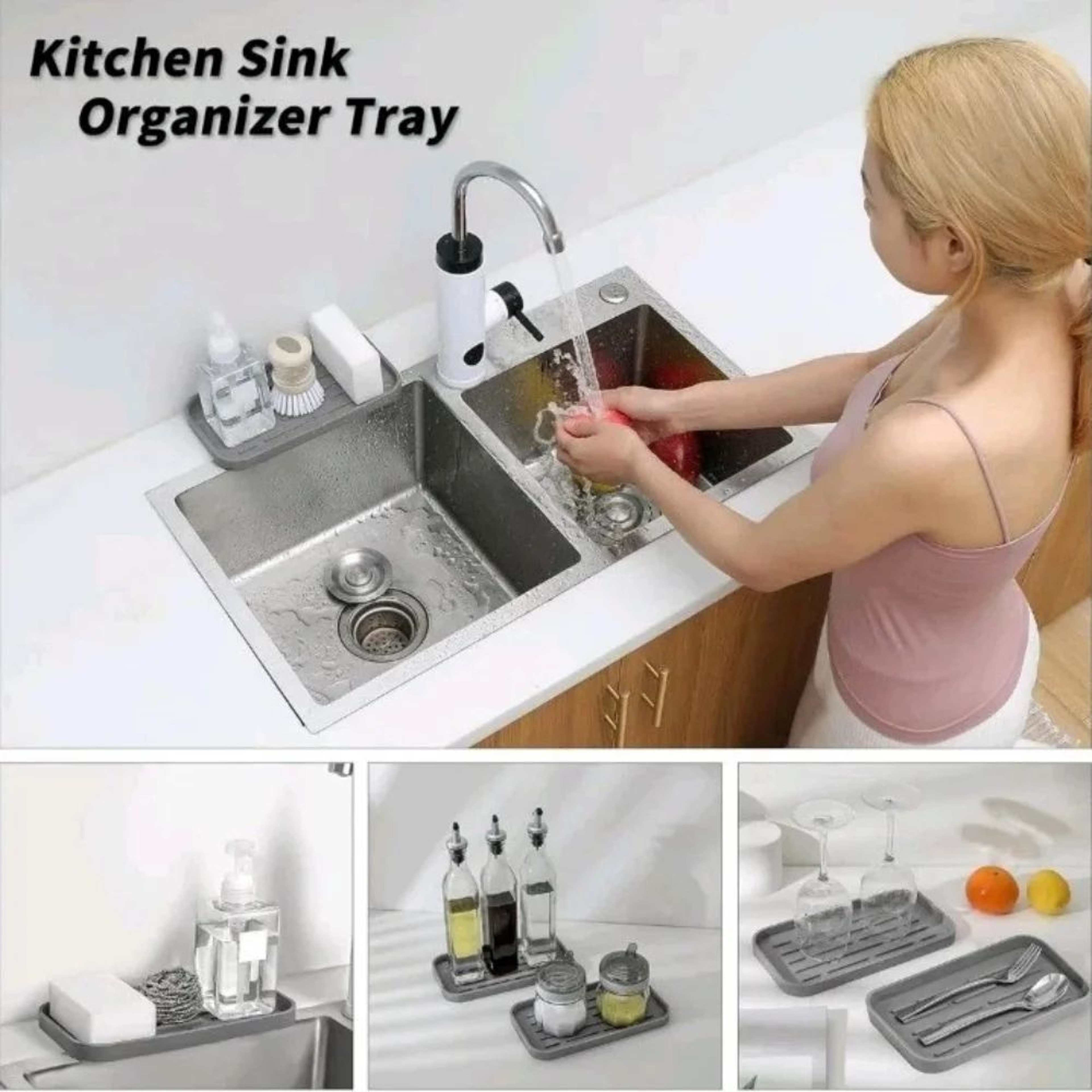 Flexible Silicone Sink Drain Tray Organizer 3