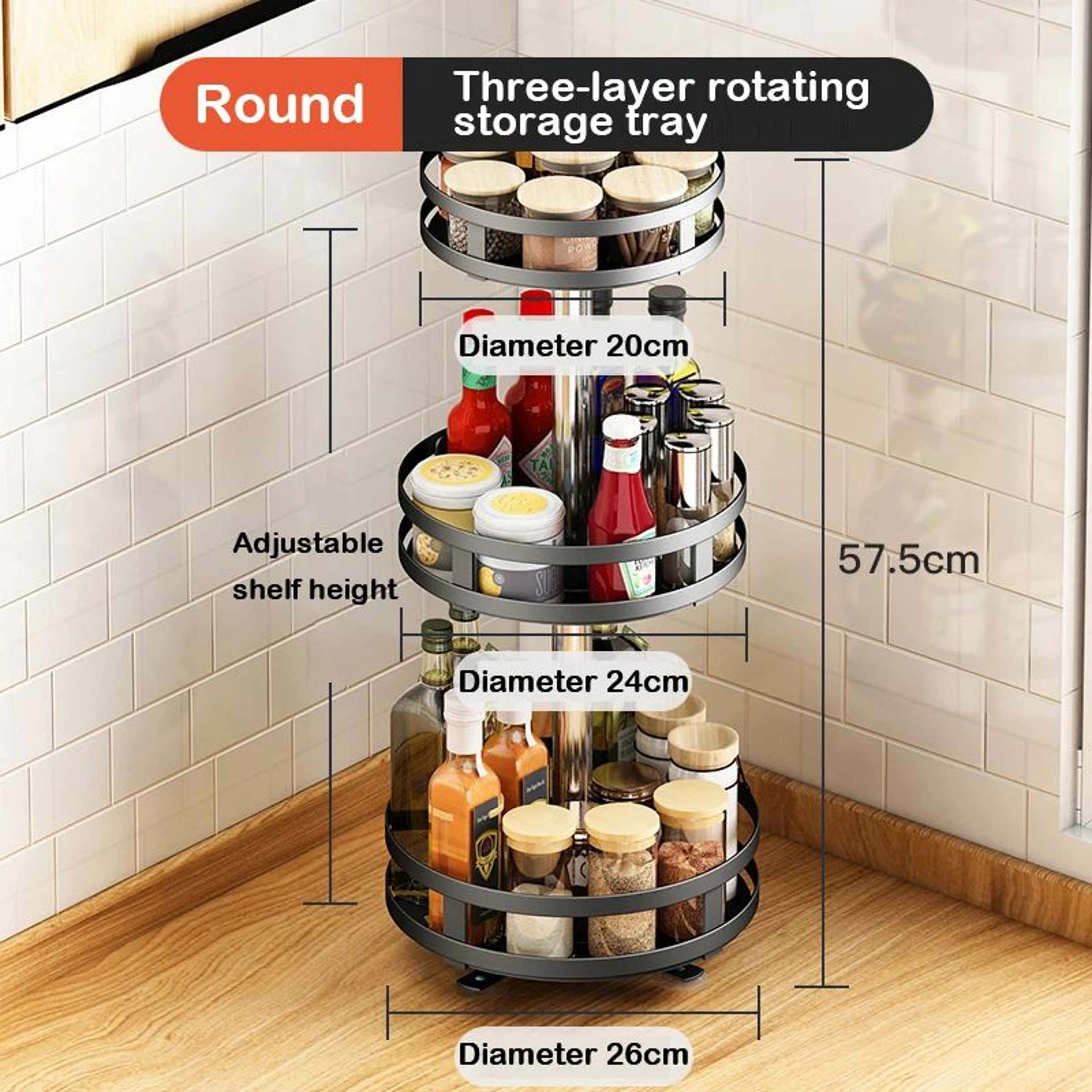 360 Degree Rotating Spice Storage Organizer Rack 8