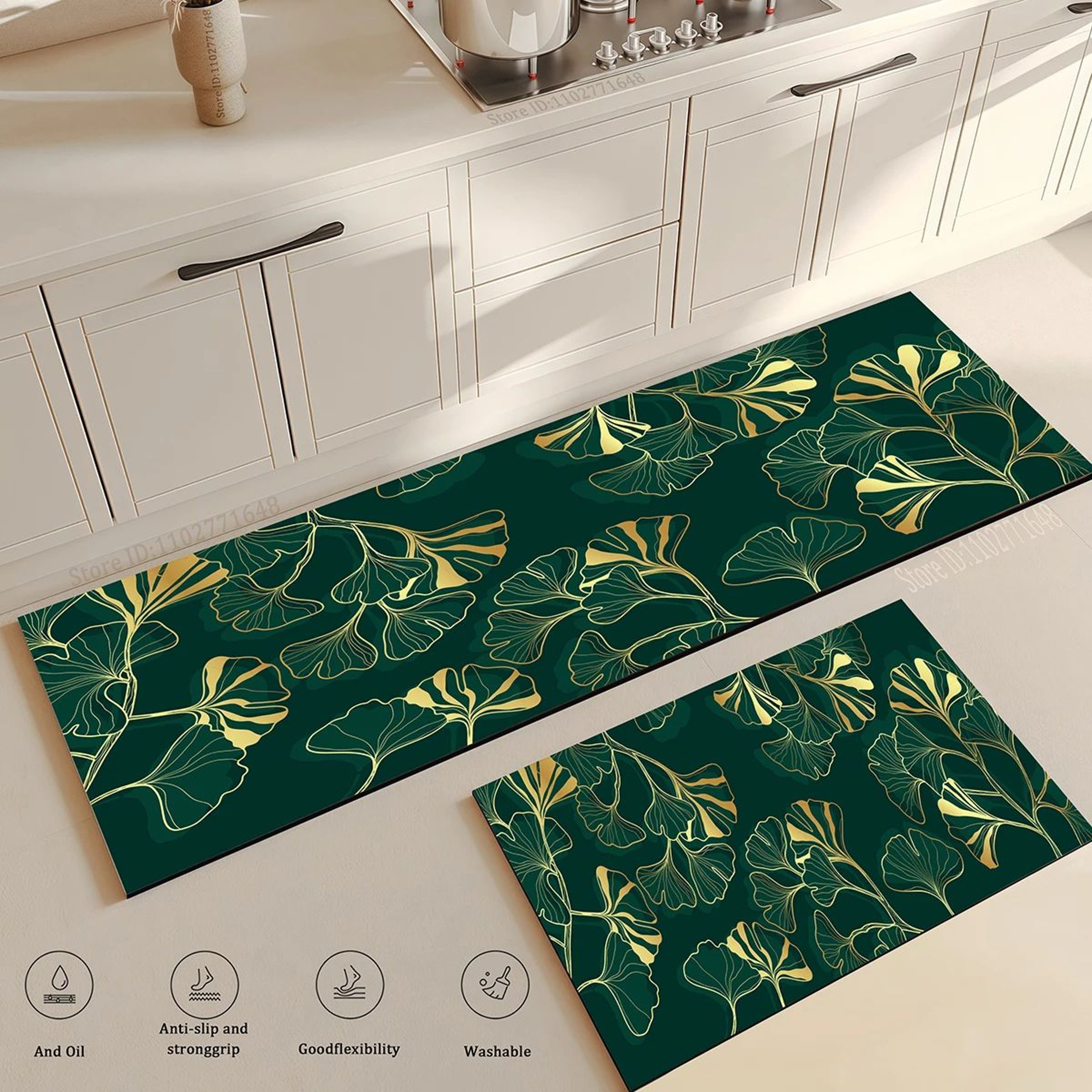 Green Leaves Absorbent Non Slip Kitchen Floor Mat 9