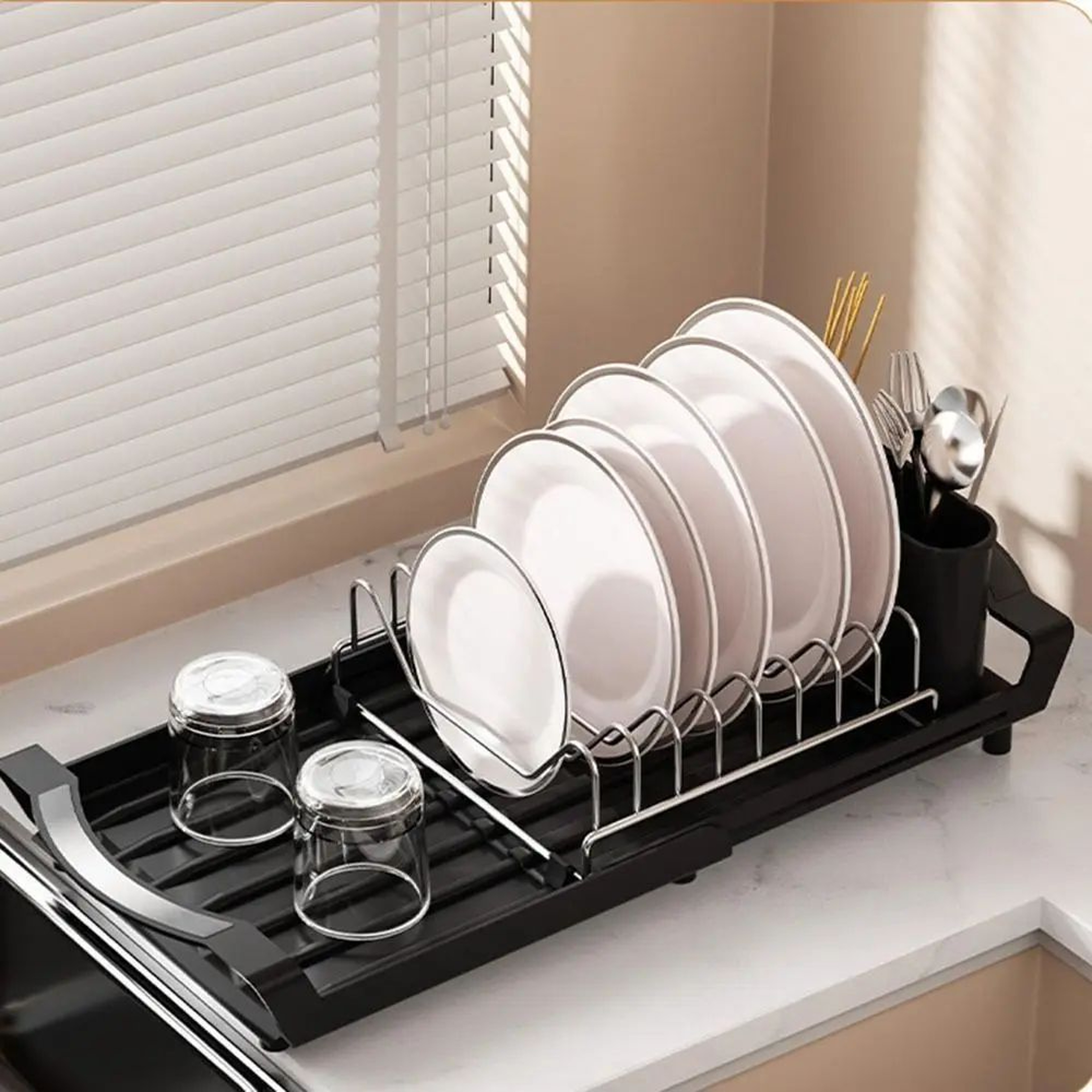 Extendable Large Capacity Dish Drying Rack Organizer 0