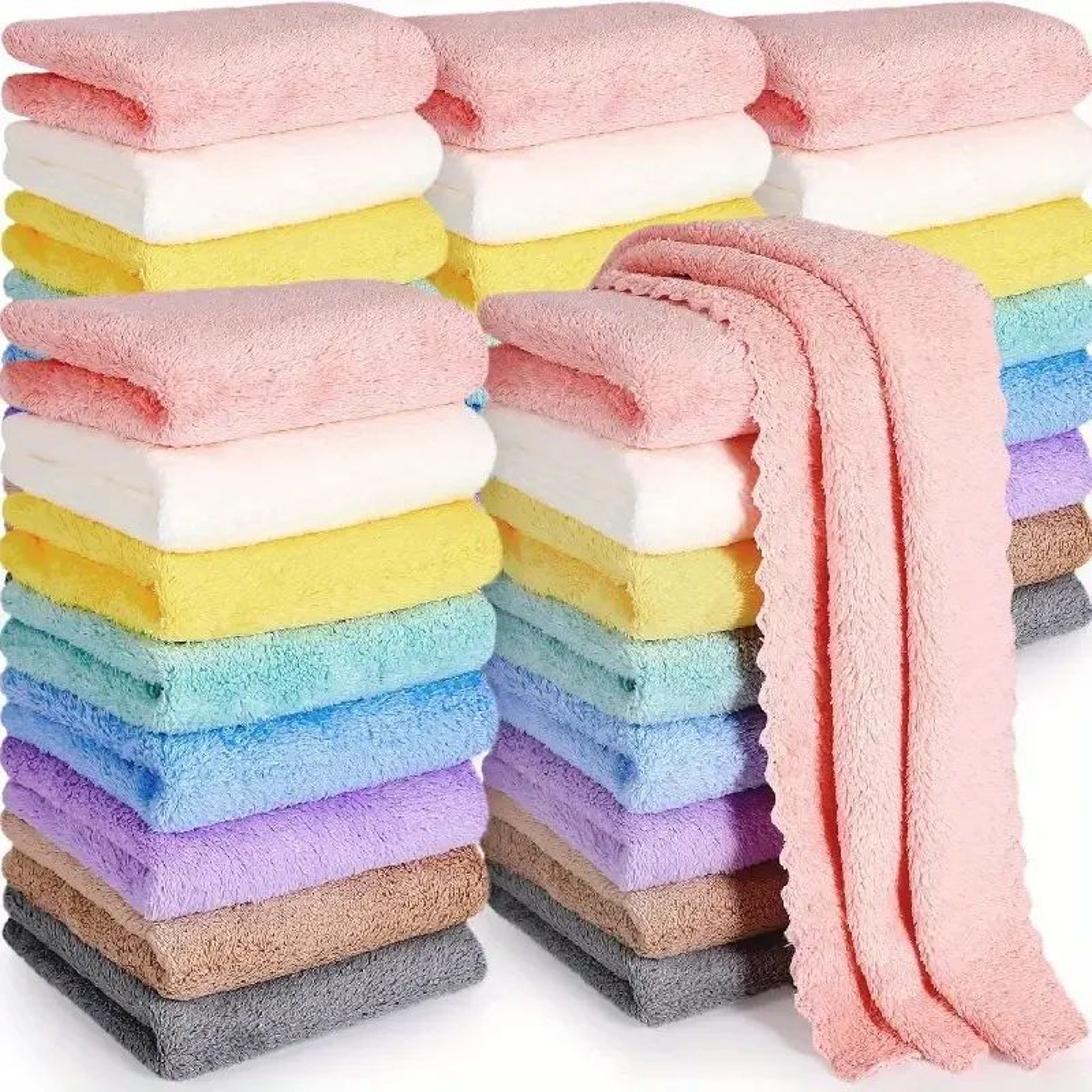 Soft Coral Fleece Hand And Face Towels 8