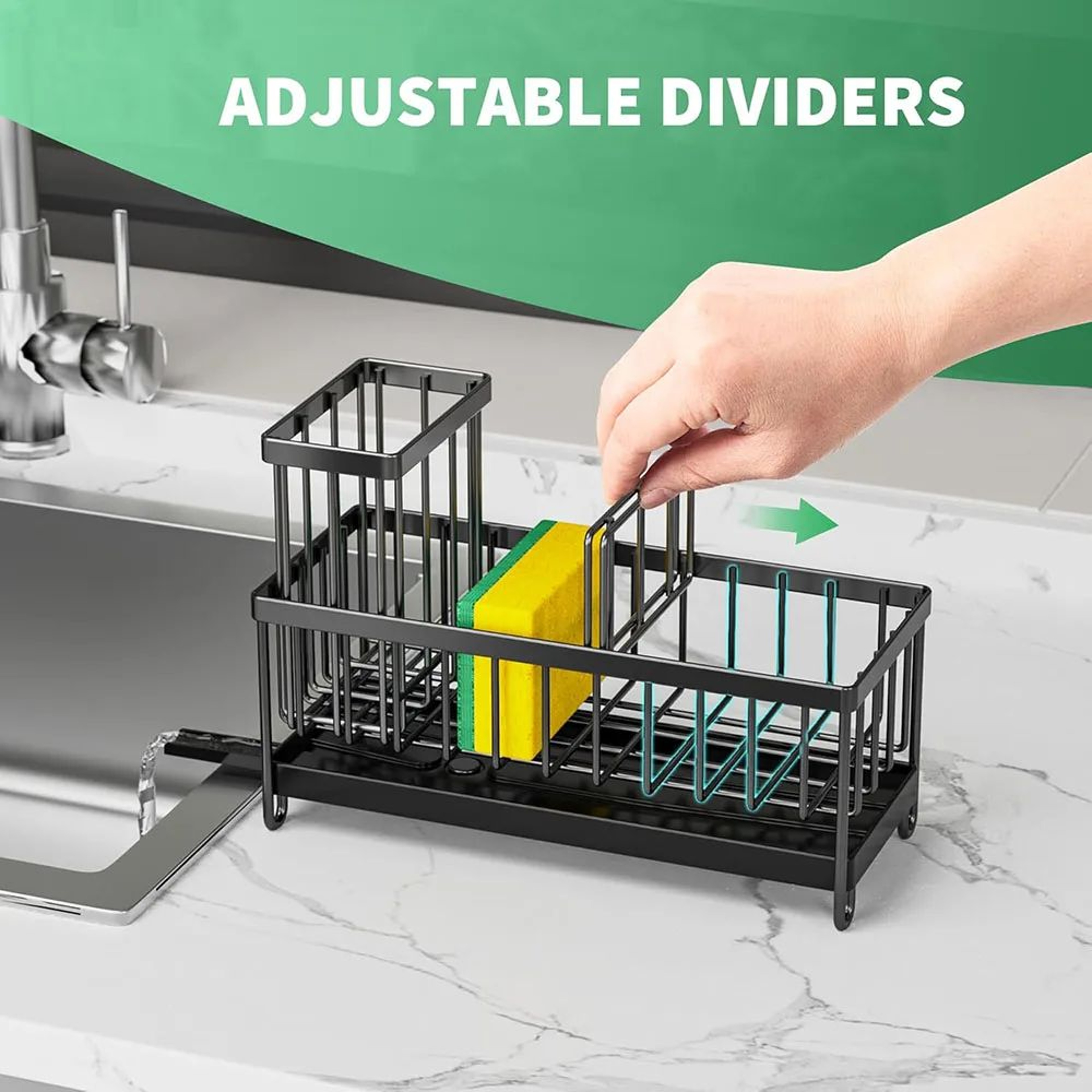 Stainless Steel Kitchen Sink Caddy Sponge Holder With Brush Holder 3