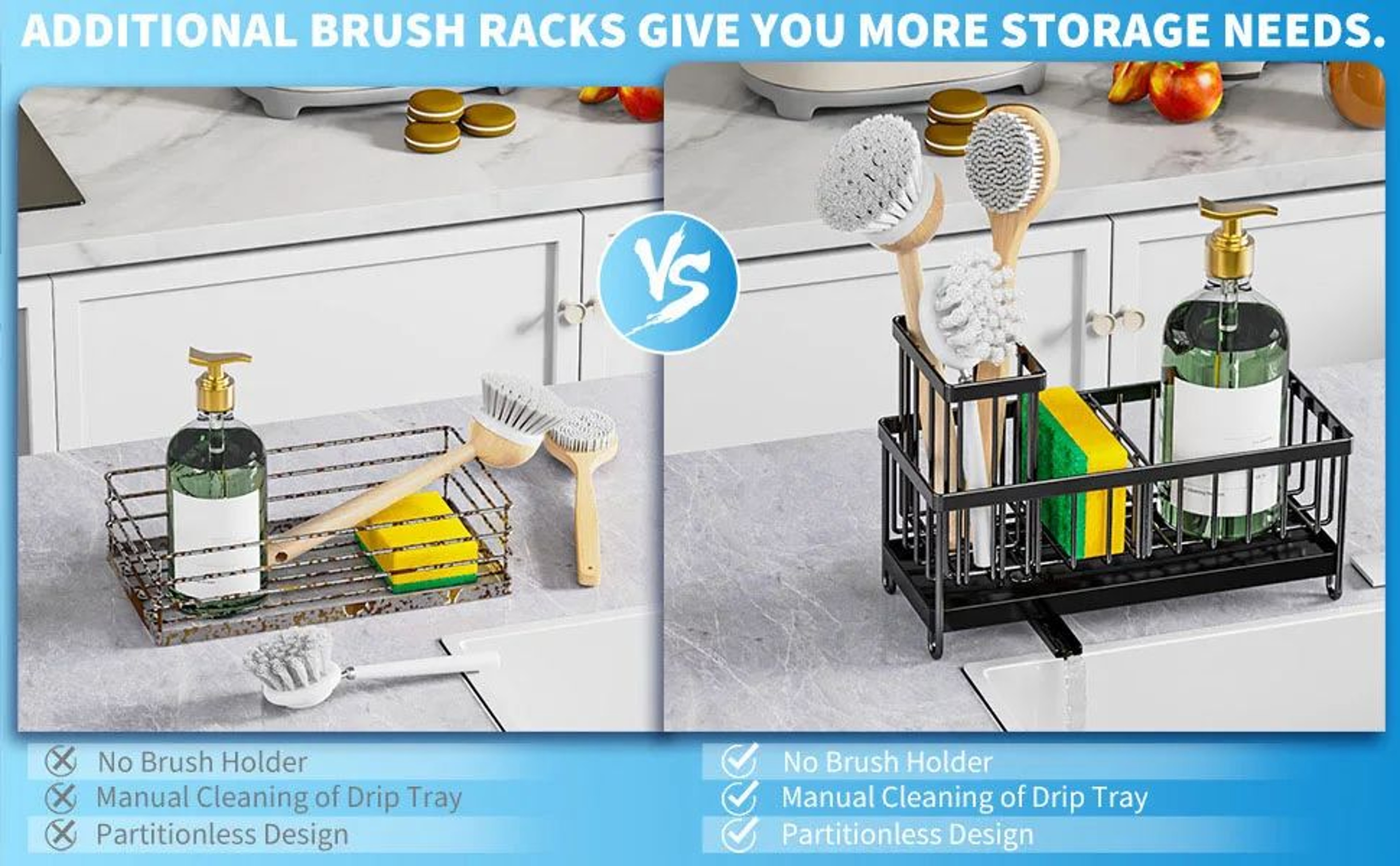 Stainless Steel Kitchen Sink Caddy Sponge Holder With Brush Holder 7