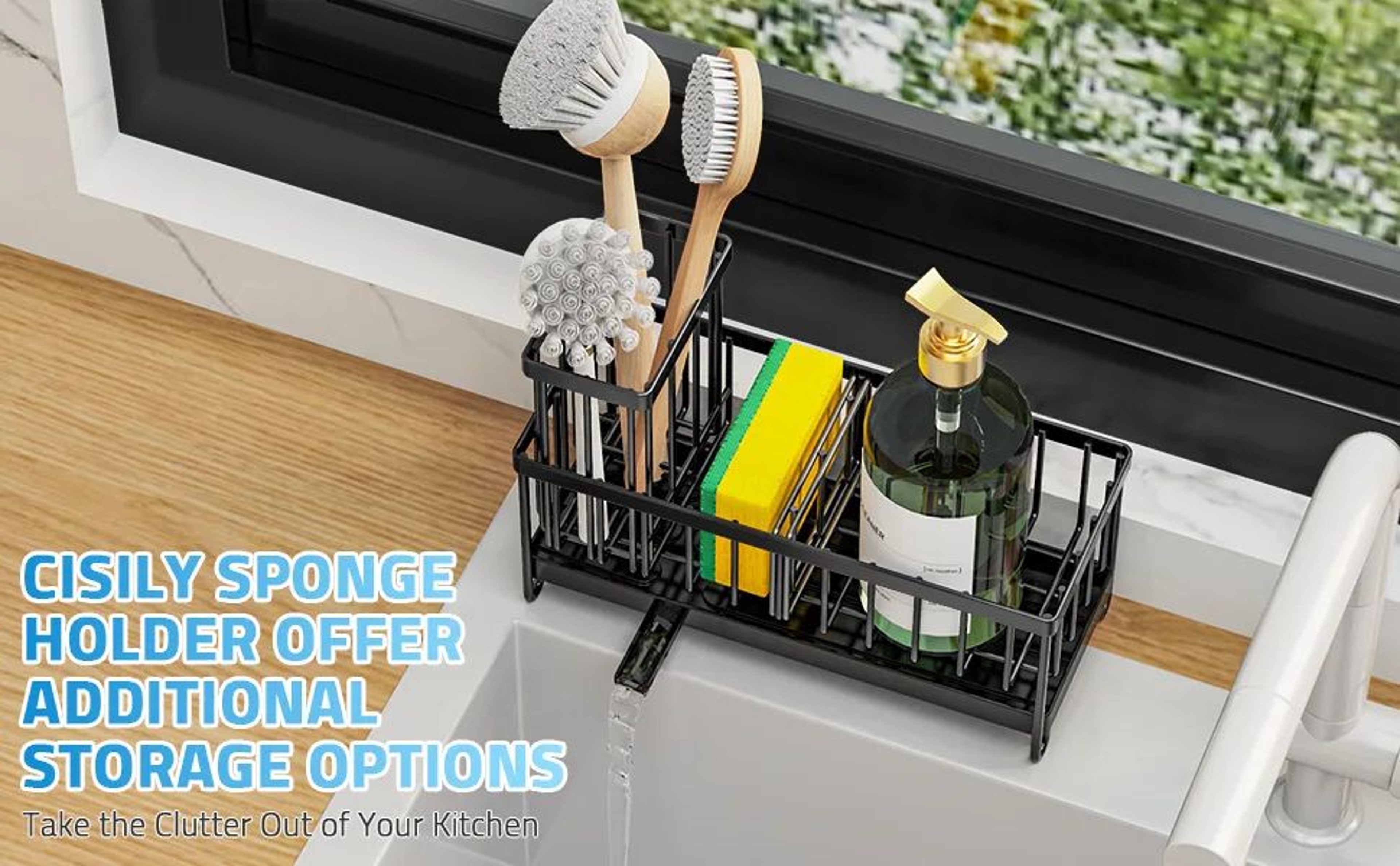 Stainless Steel Kitchen Sink Caddy Sponge Holder With Brush Holder 8
