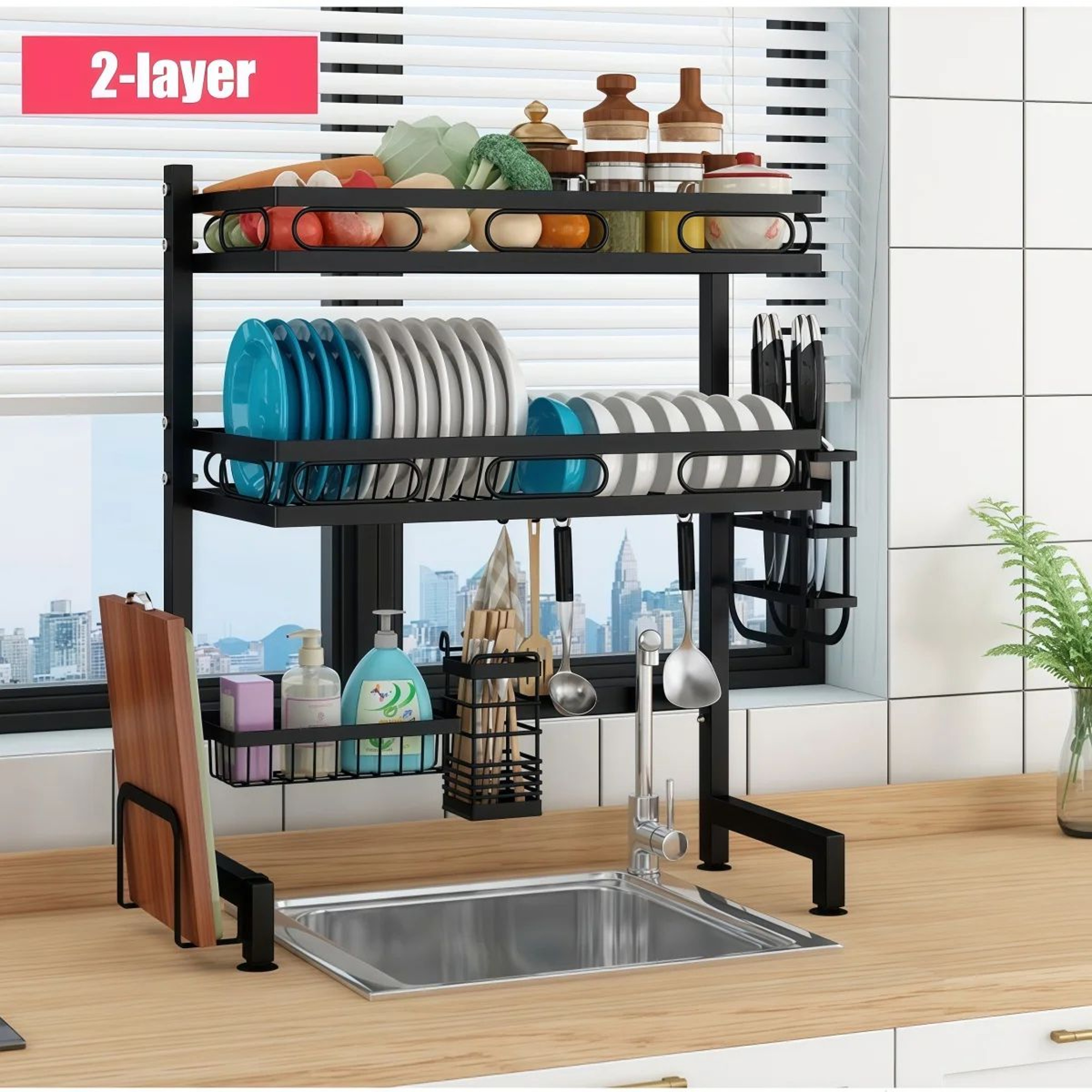 Over Sink Dish Drying Rack Kitchen Organizer Shelf 0