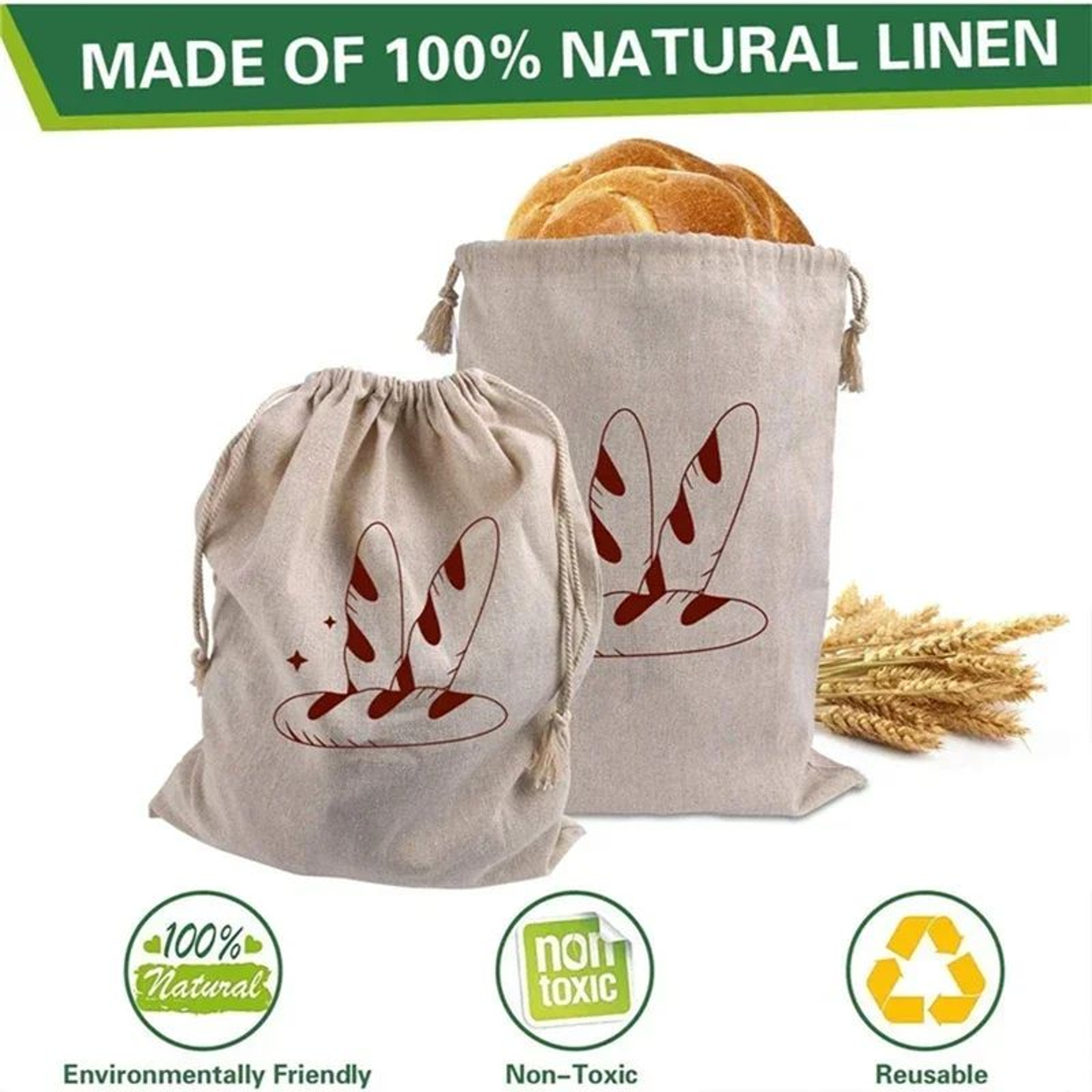 Reusable Linen Bread Storage Bag With Drawstring 4