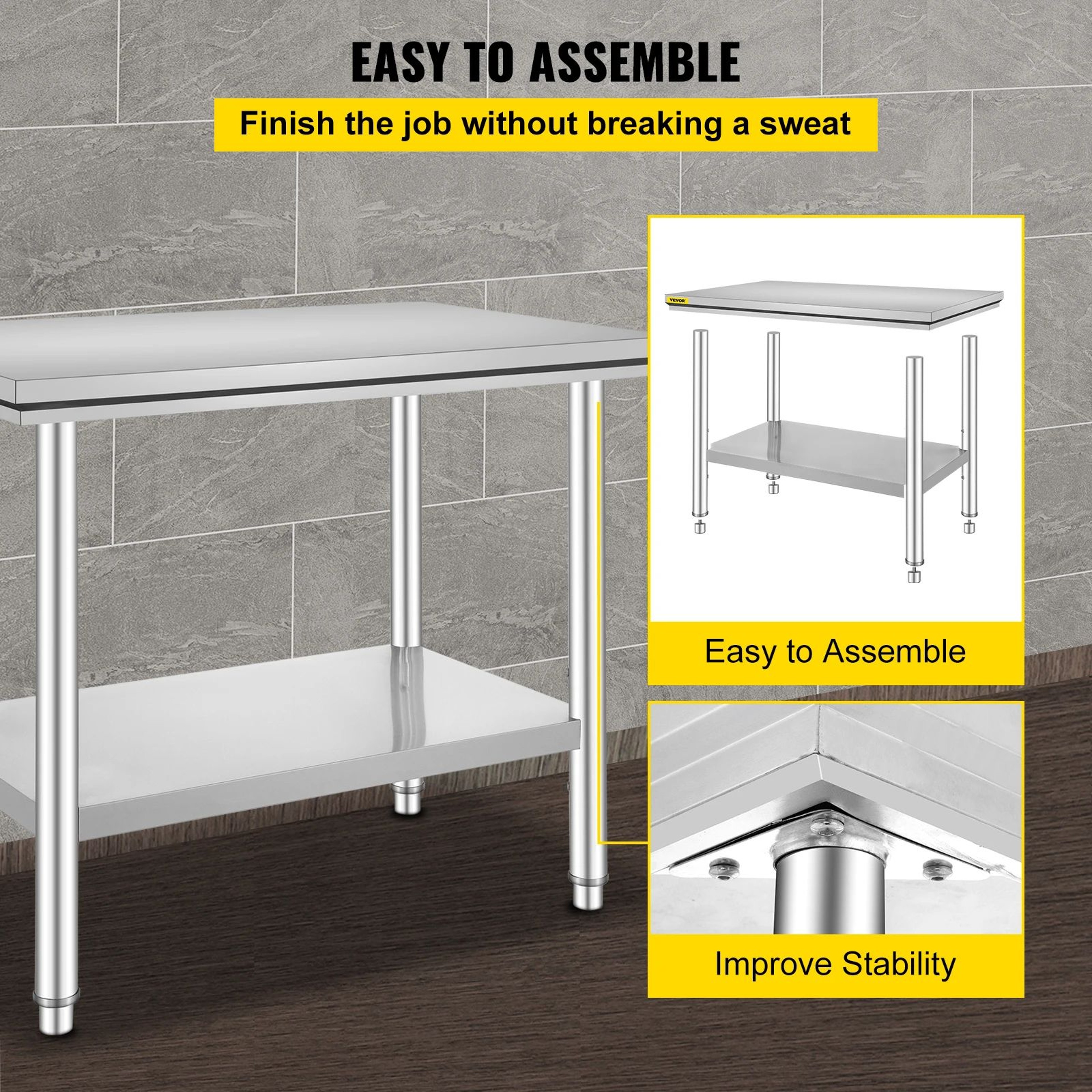 VEVOR Stainless Steel Kitchen Work Table With Undershelf 5