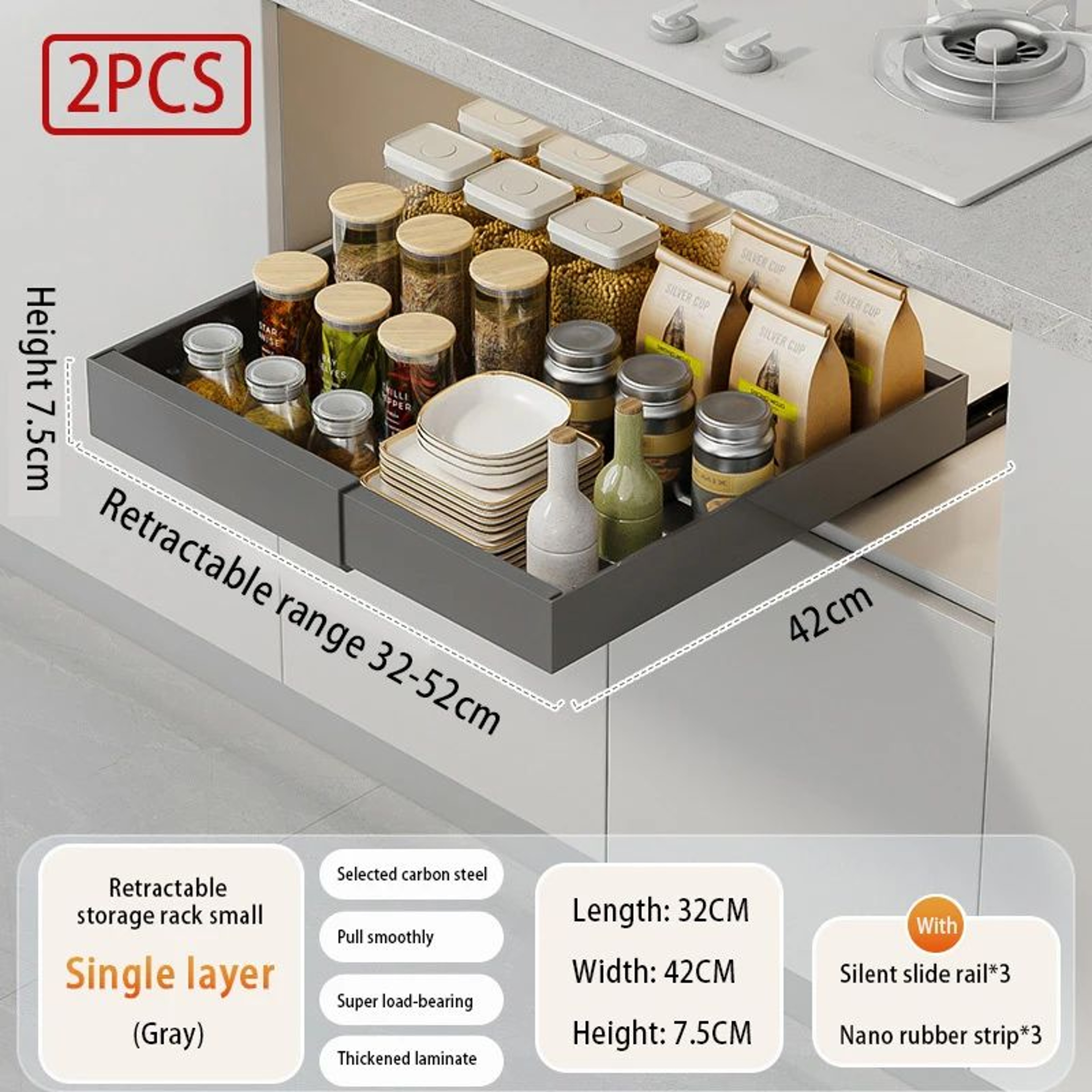 Expandable Pull Out Cabinet Organizer With Sliding Drawer 15