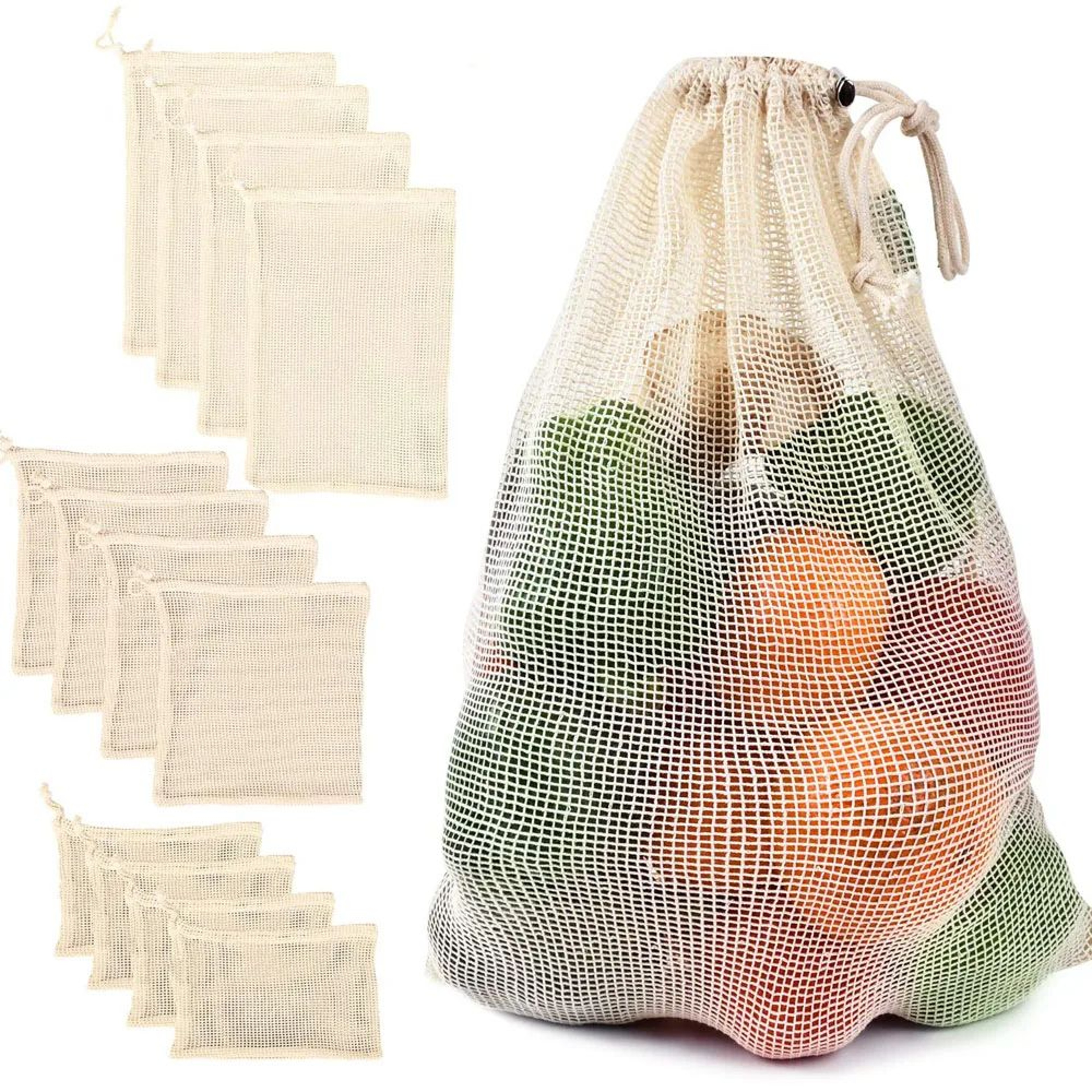 Reusable Cotton Mesh Vegetable Storage Bag With Drawstring 0