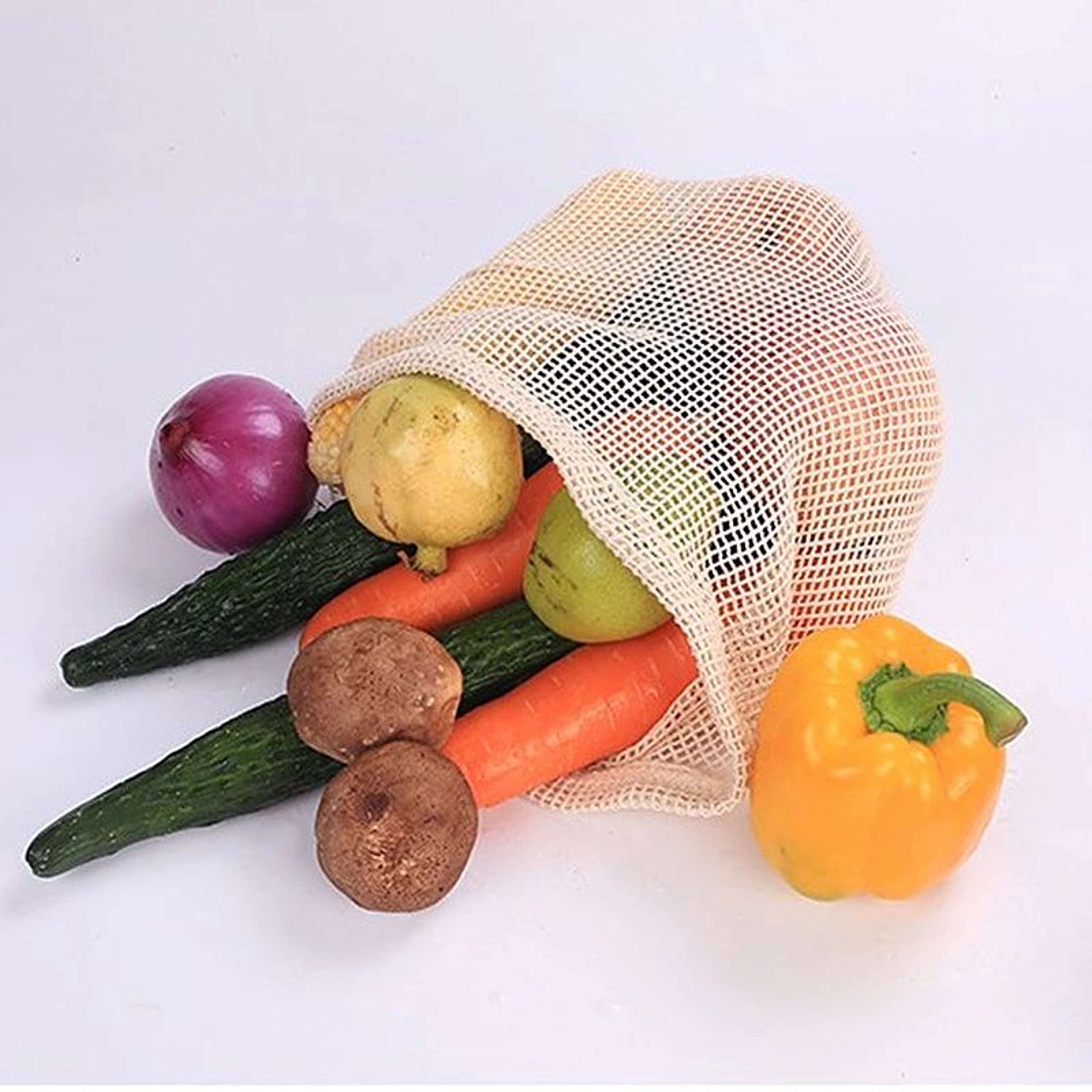 Reusable Cotton Mesh Vegetable Storage Bag With Drawstring 3