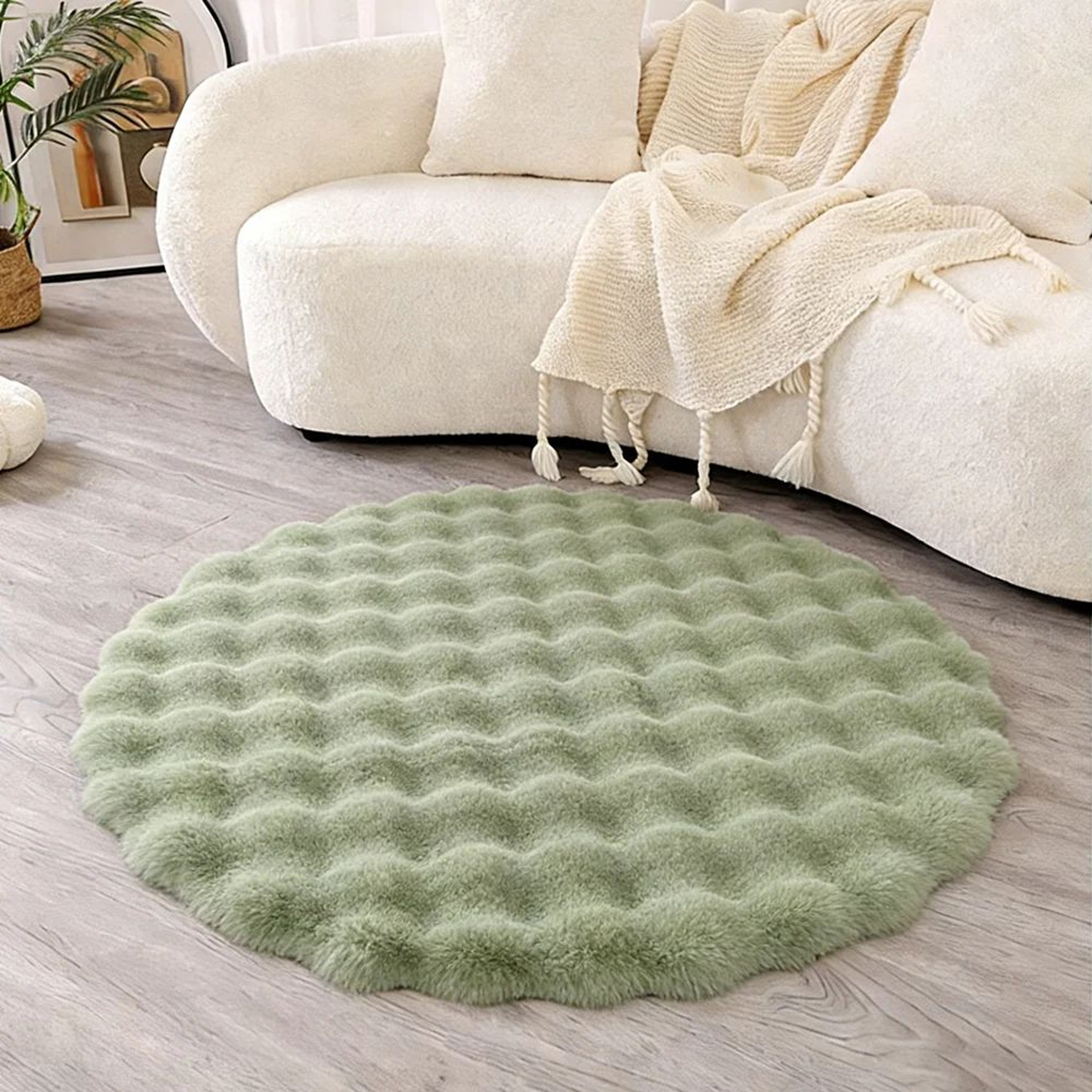 Premium Round Faux Rabbit Fur Bubble Rug 10