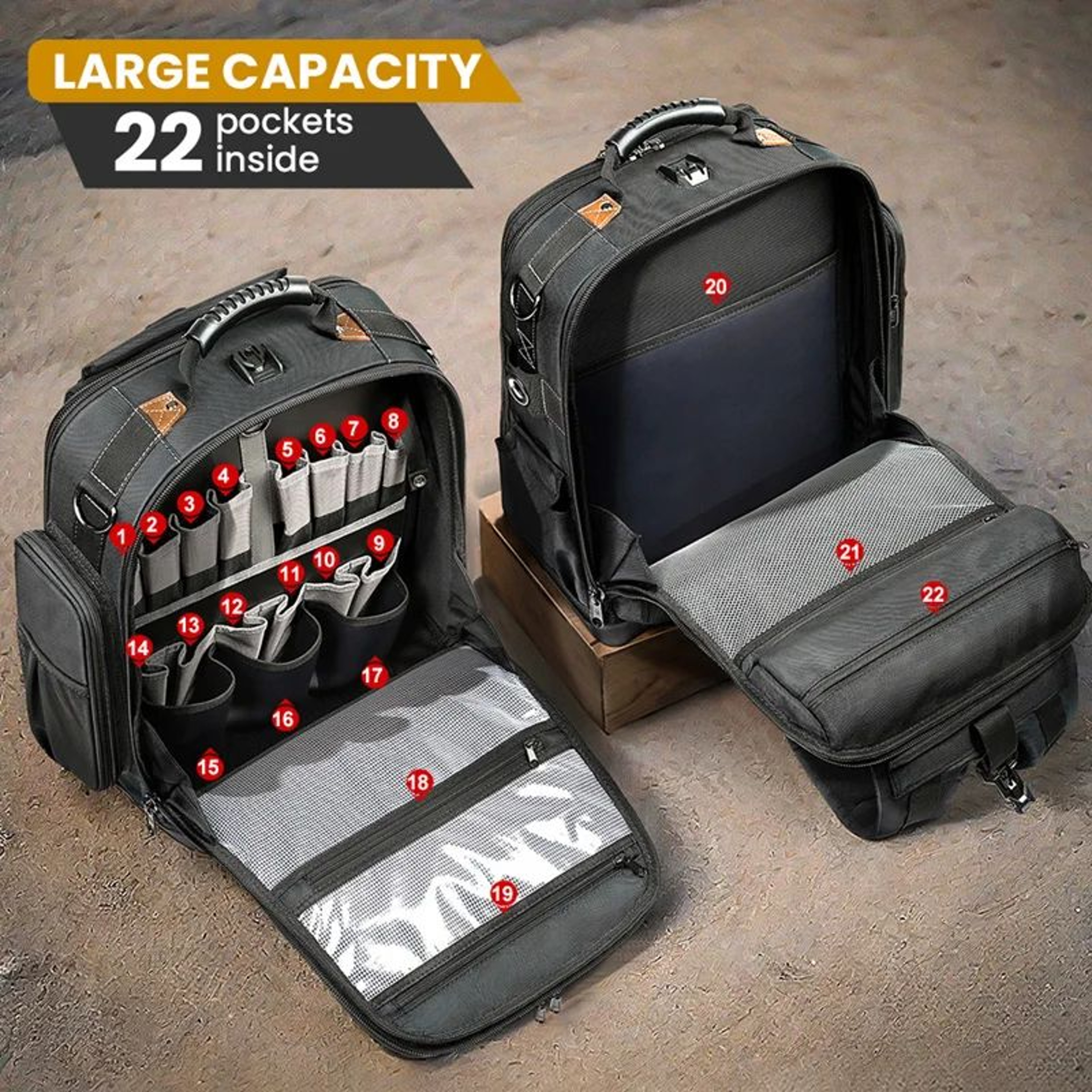 Heavy Duty Tool Backpack With Molded Bottom And Removable Tool Carrier 2