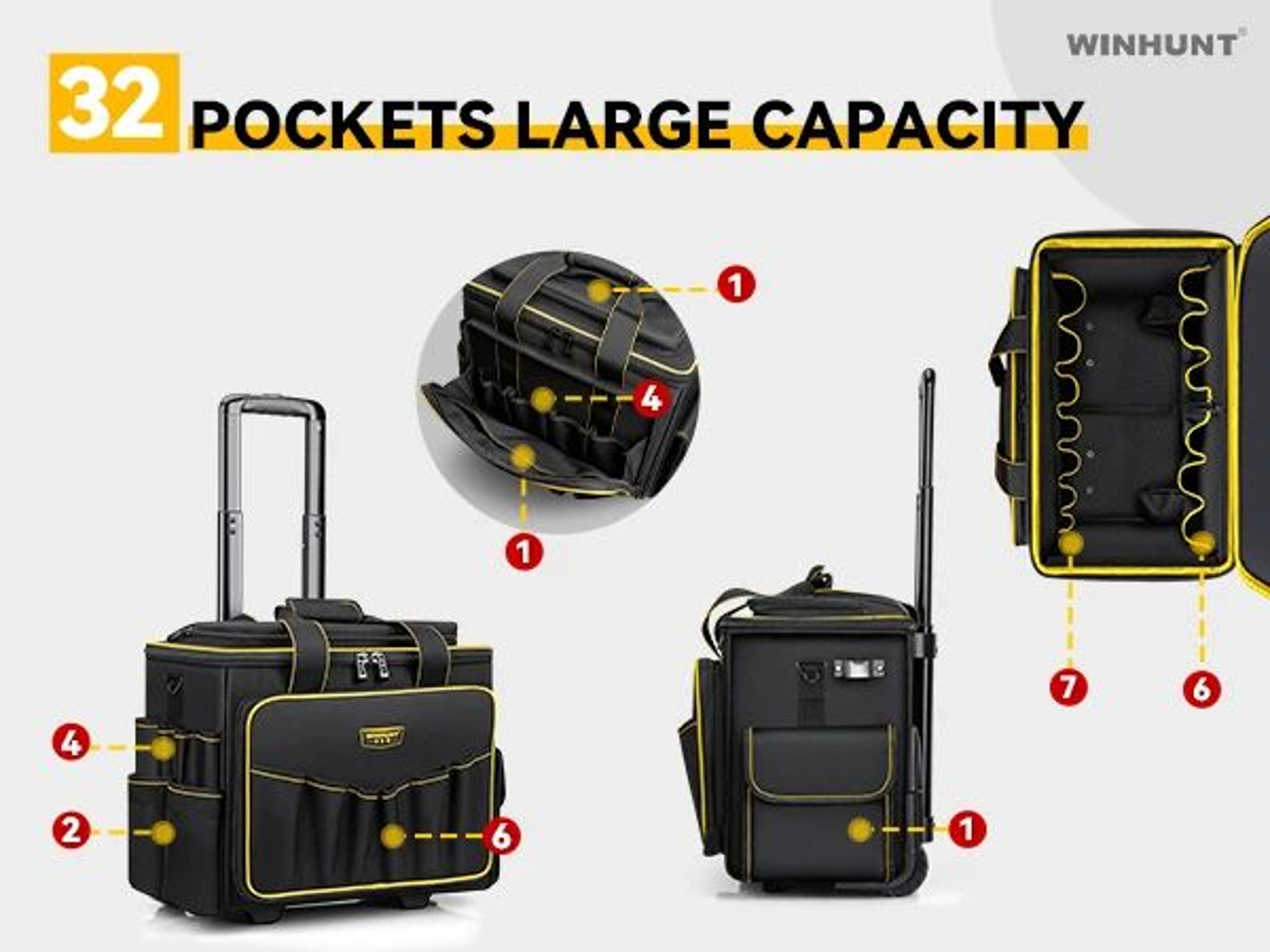 WINHUNT Rolling Tool Bag With Telescoping Handle And Heavy Duty Wheels 11