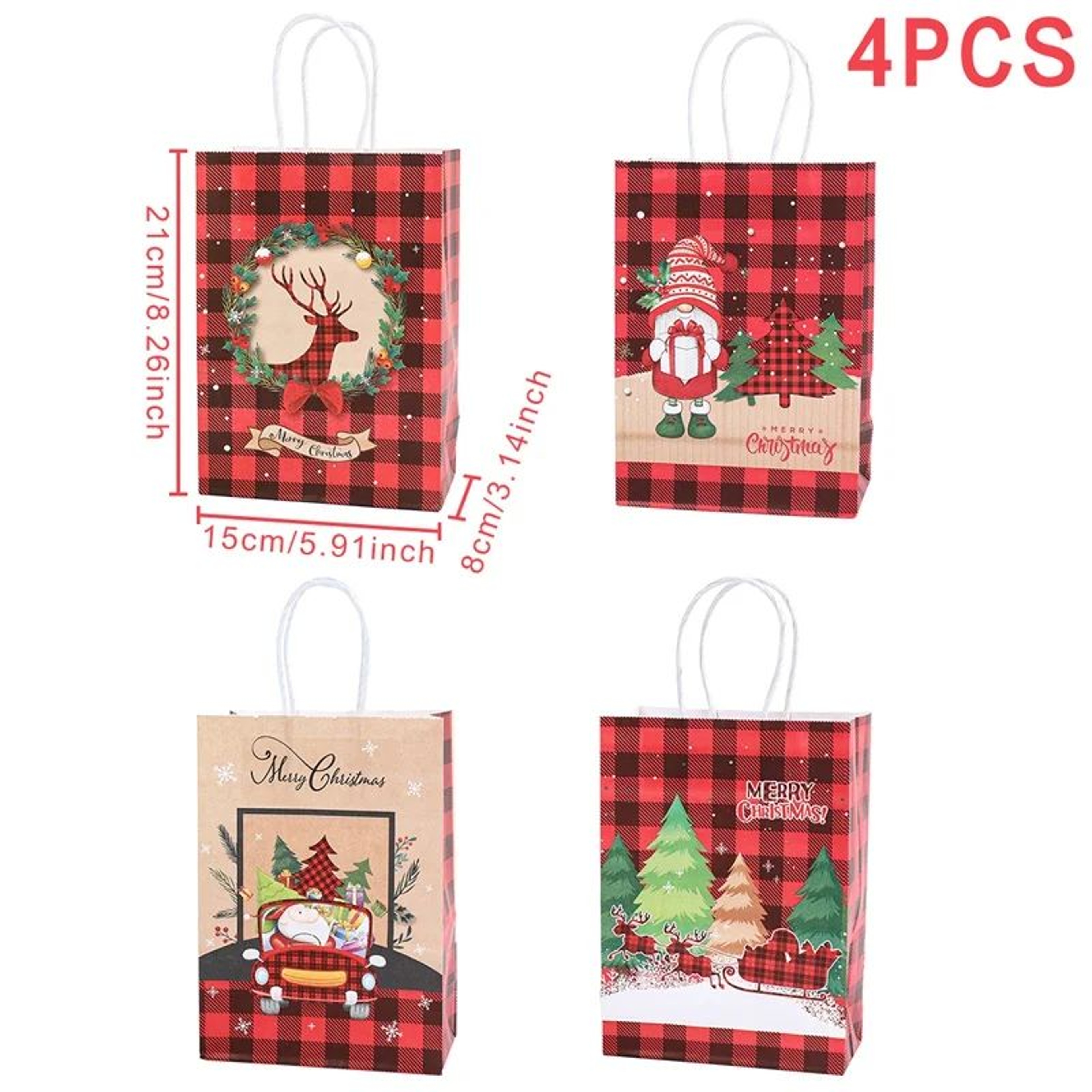 Christmas Kraft Paper Gift Bags With Handles Set 12