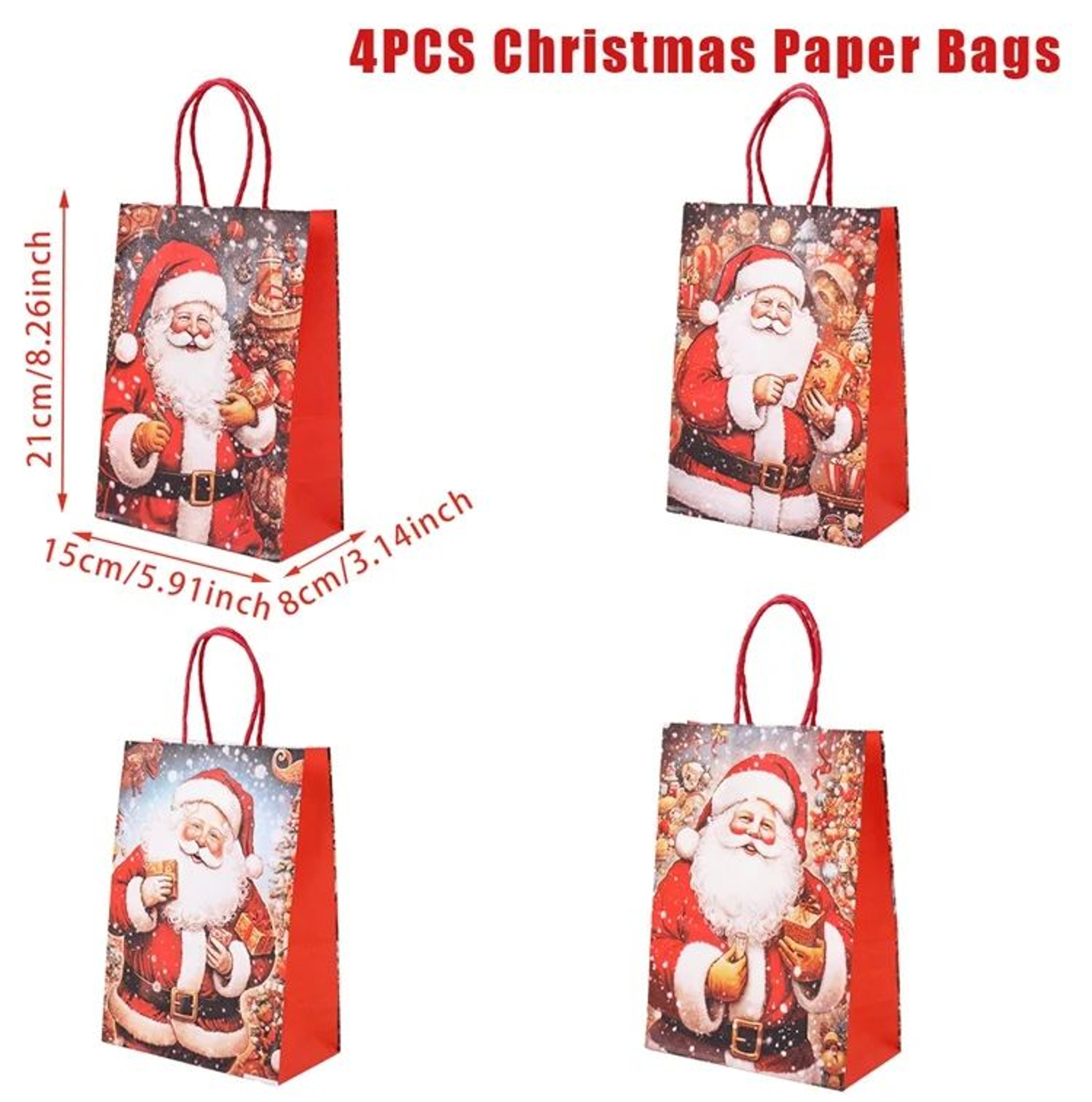 Christmas Kraft Paper Gift Bags With Handles Set 16