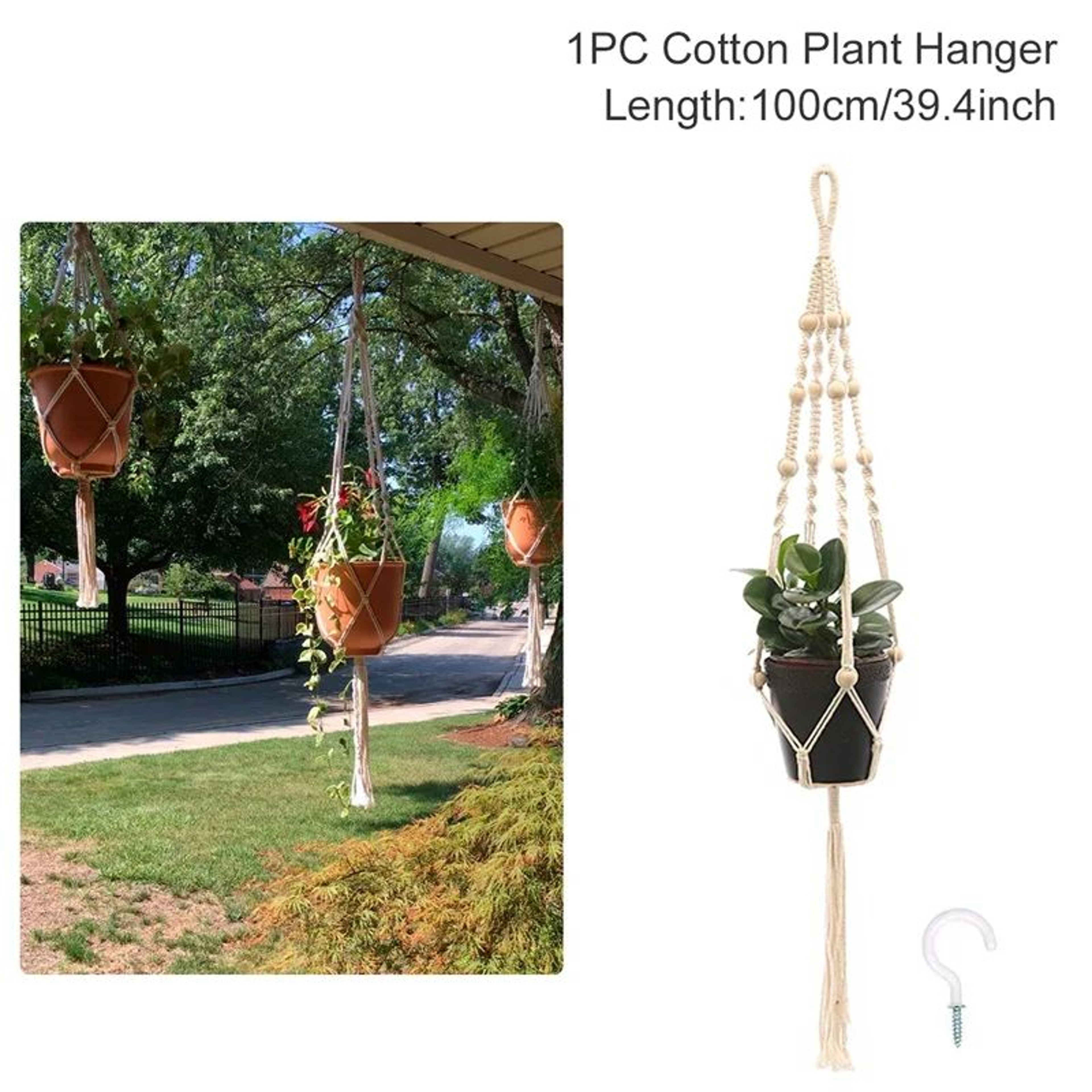 Artificial Hanging Plant With Macrame Basket And Hook 10