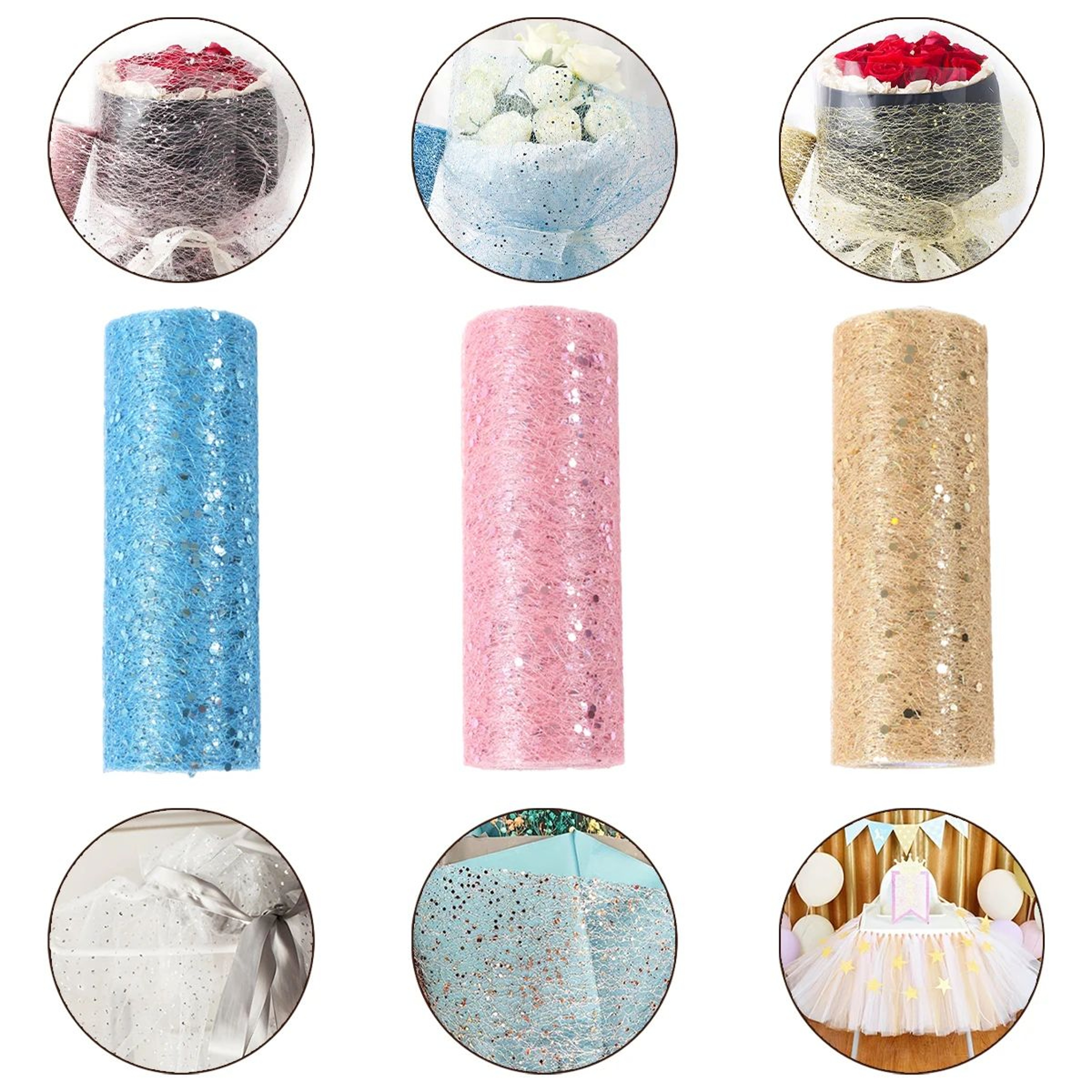 Laser Sequin Organza Tulle Roll For Wedding And Party Decor 4