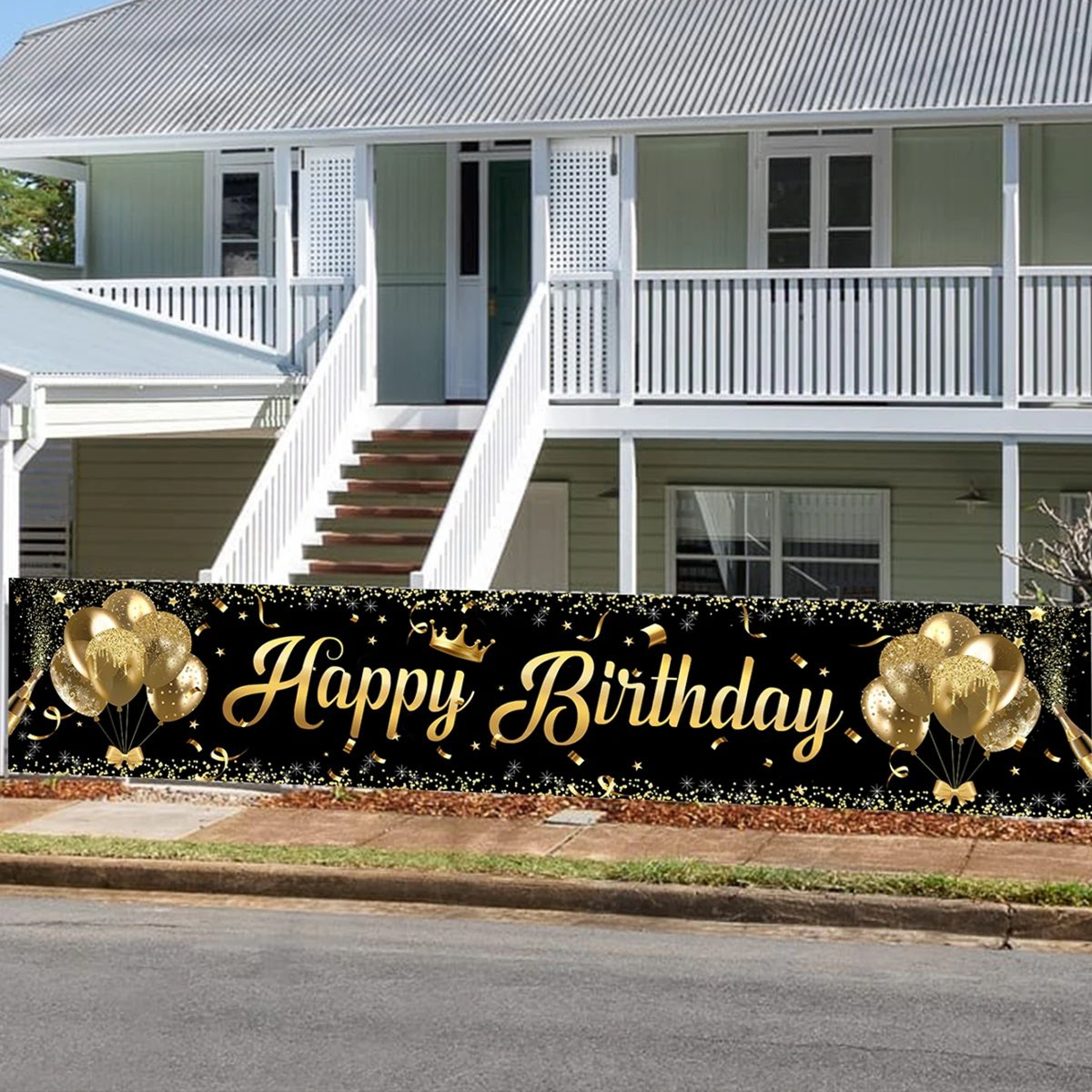 Black Gold Happy Birthday Banner Party Decoration 2