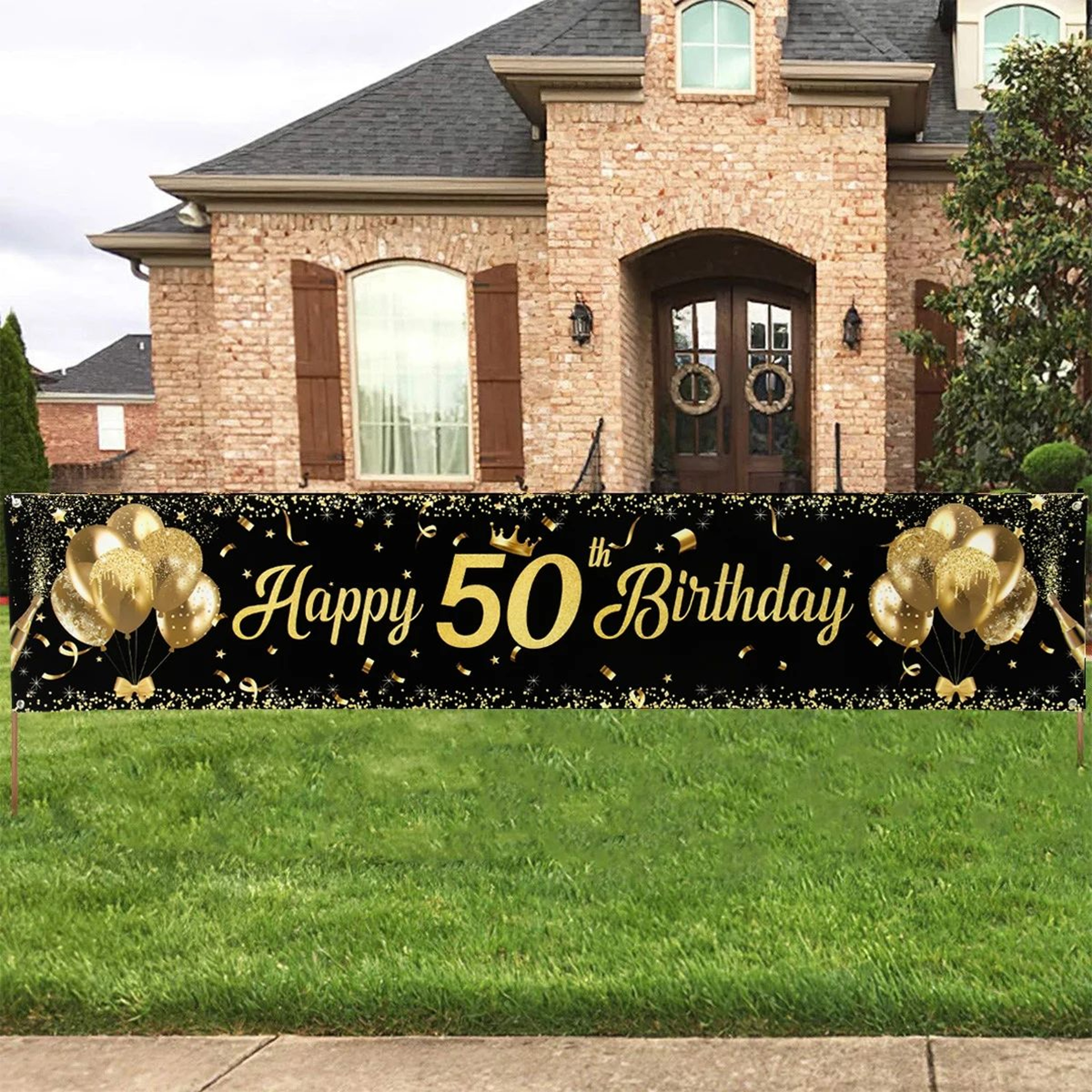 Black Gold Happy Birthday Banner Party Decoration 5