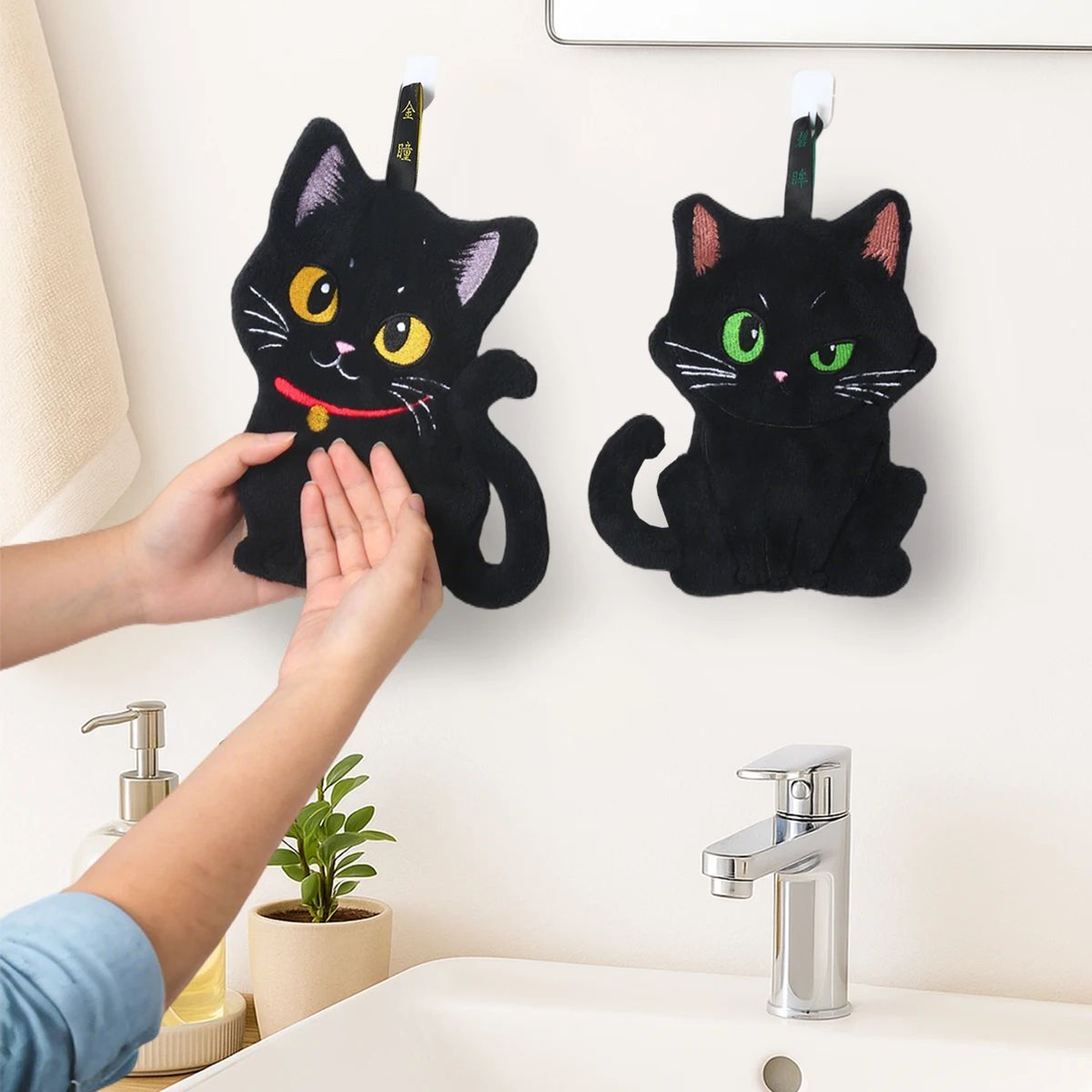Black Cat Hand Towels Set For Kitchen And Bathroom 0