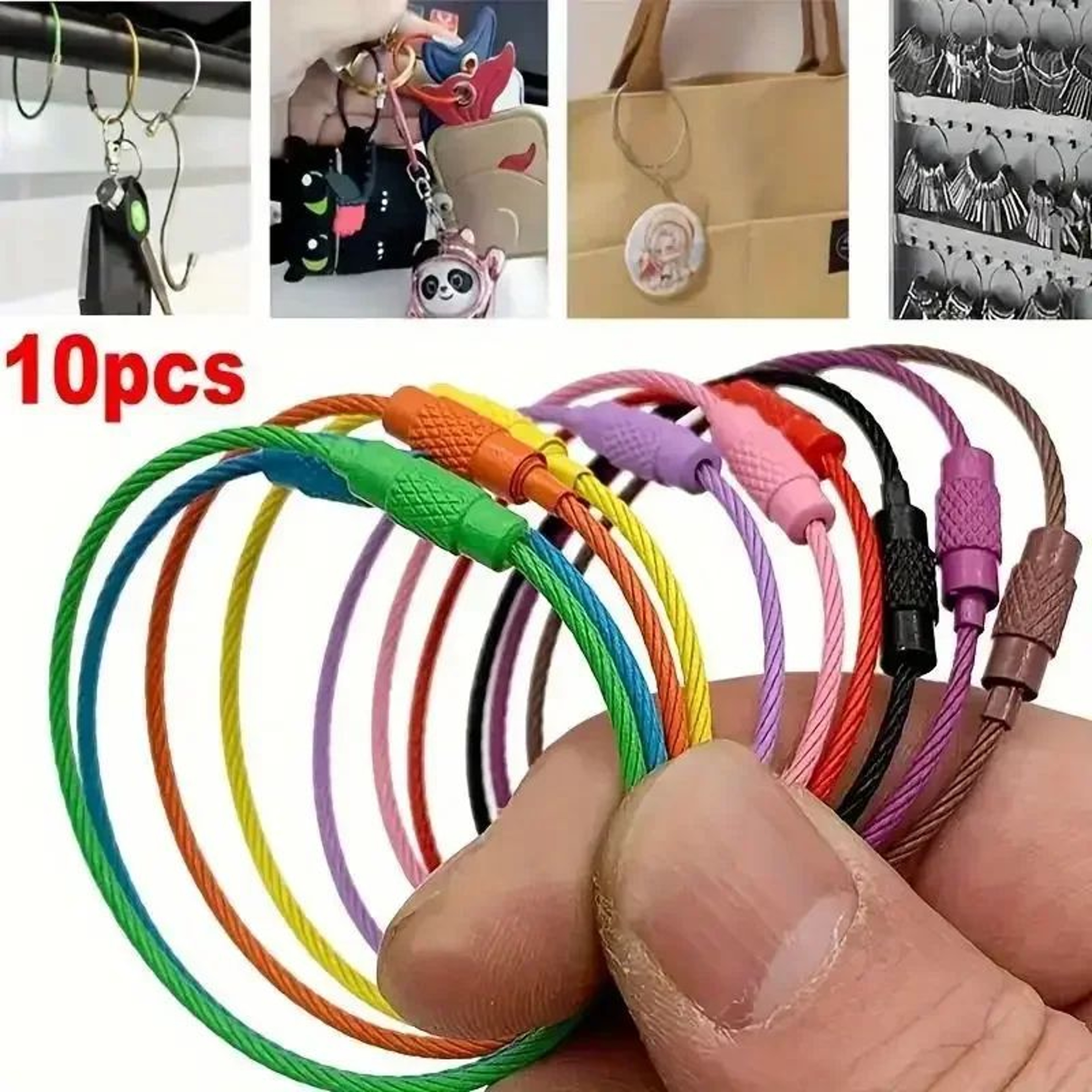 Stainless Steel Wire Cable Keychain Rings With Screw Lock 7