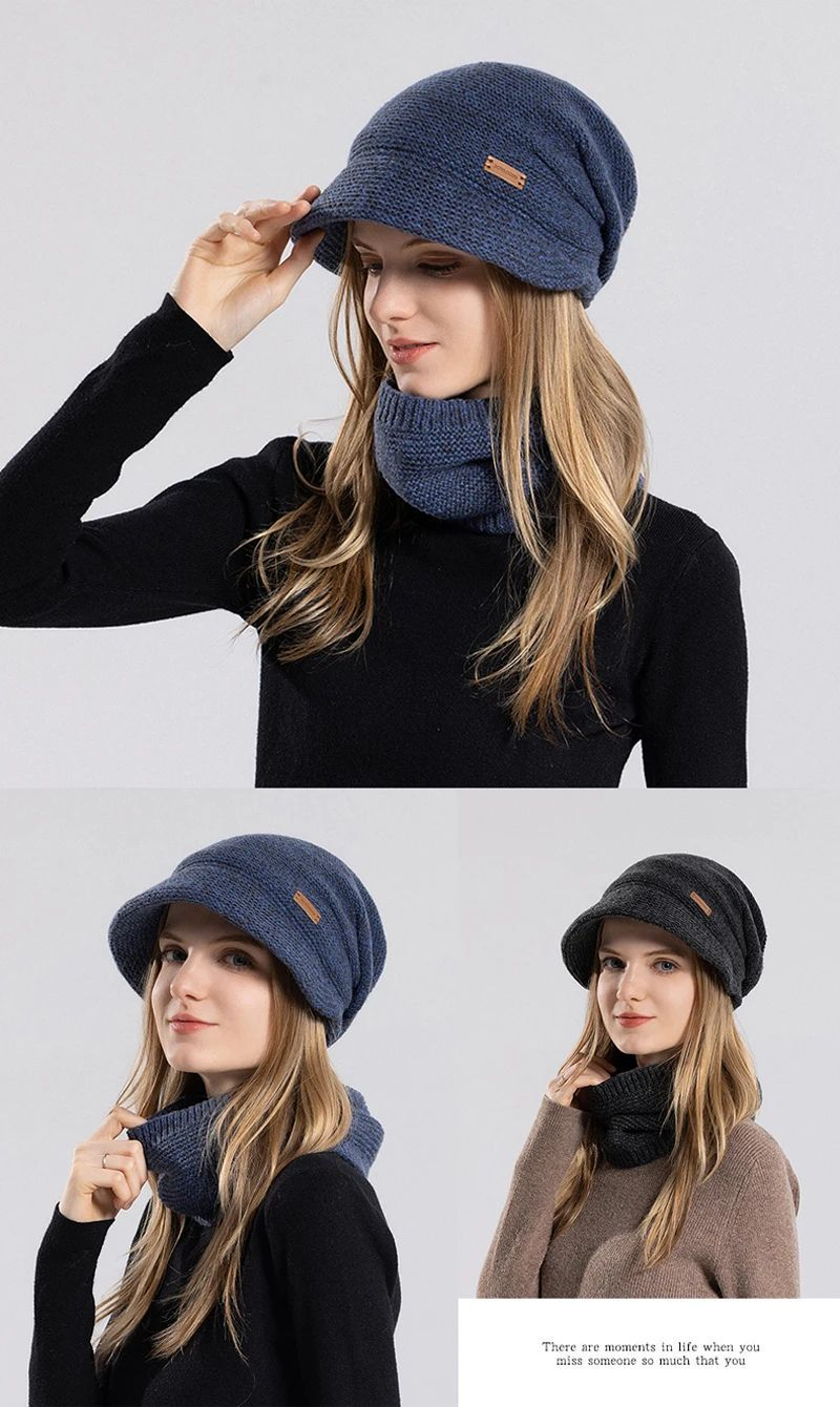 Womens Winter Fleece Lined Knit Hat Set 10