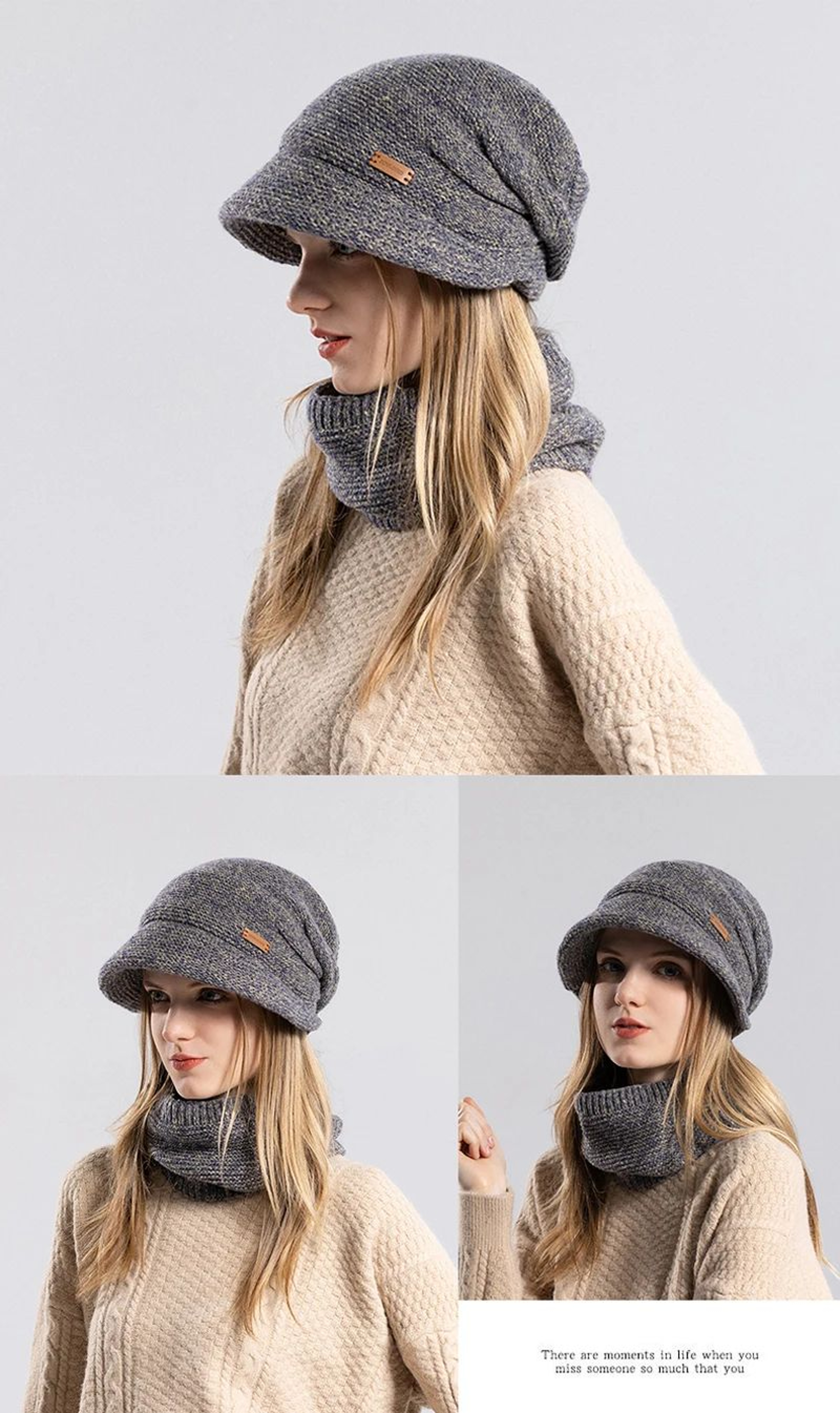 Womens Winter Fleece Lined Knit Hat Set 11