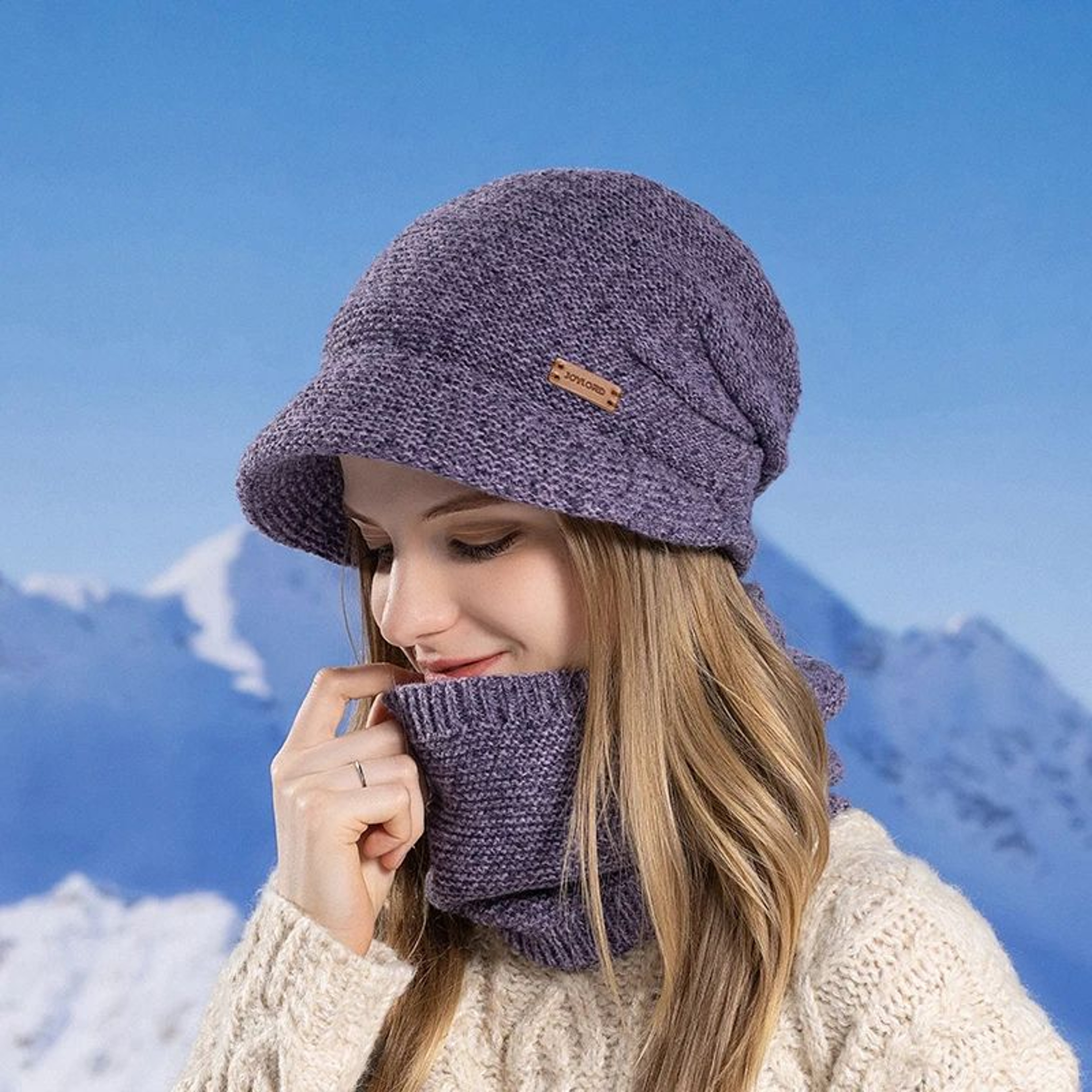 Womens Winter Fleece Lined Knit Hat Set 16