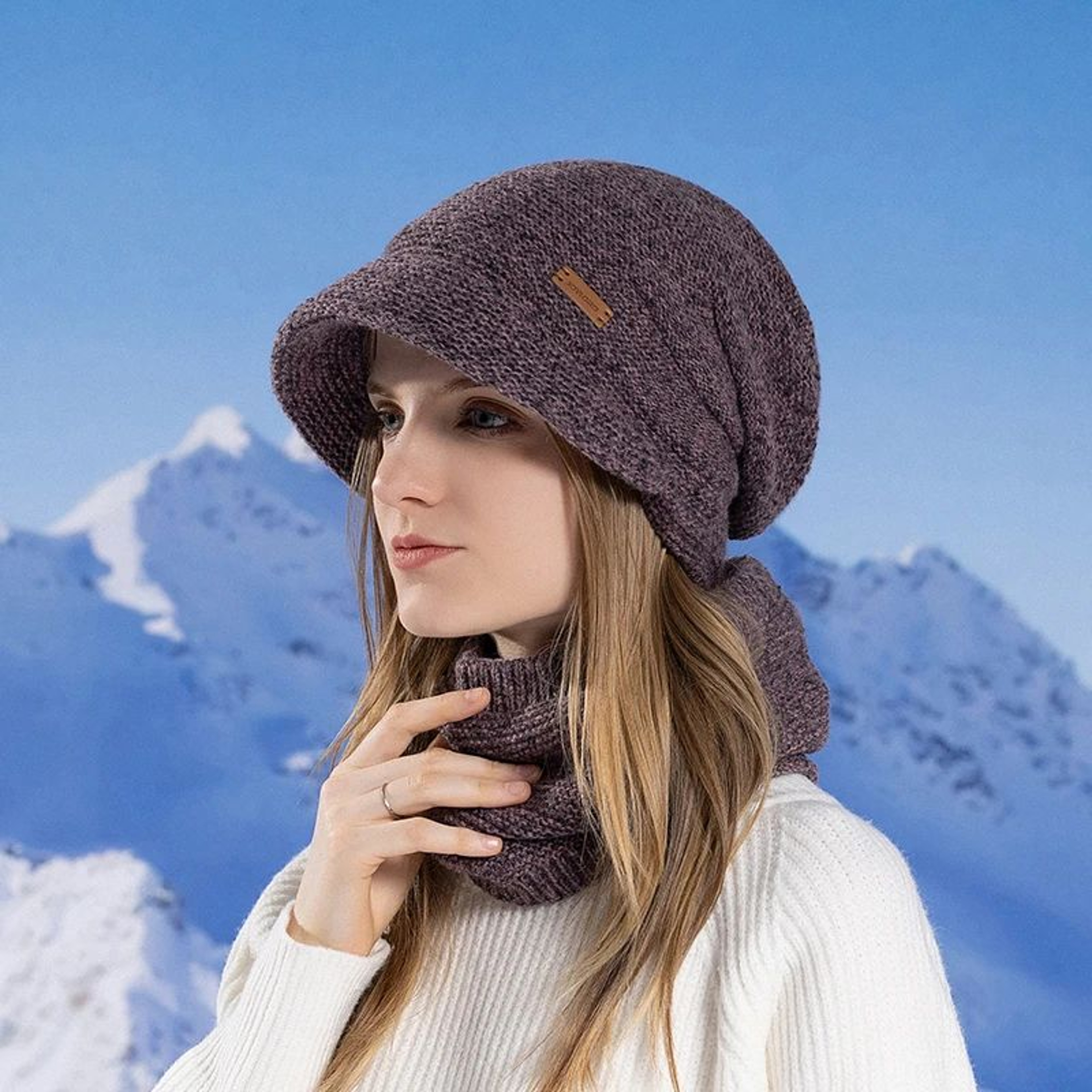Womens Winter Fleece Lined Knit Hat Set 19