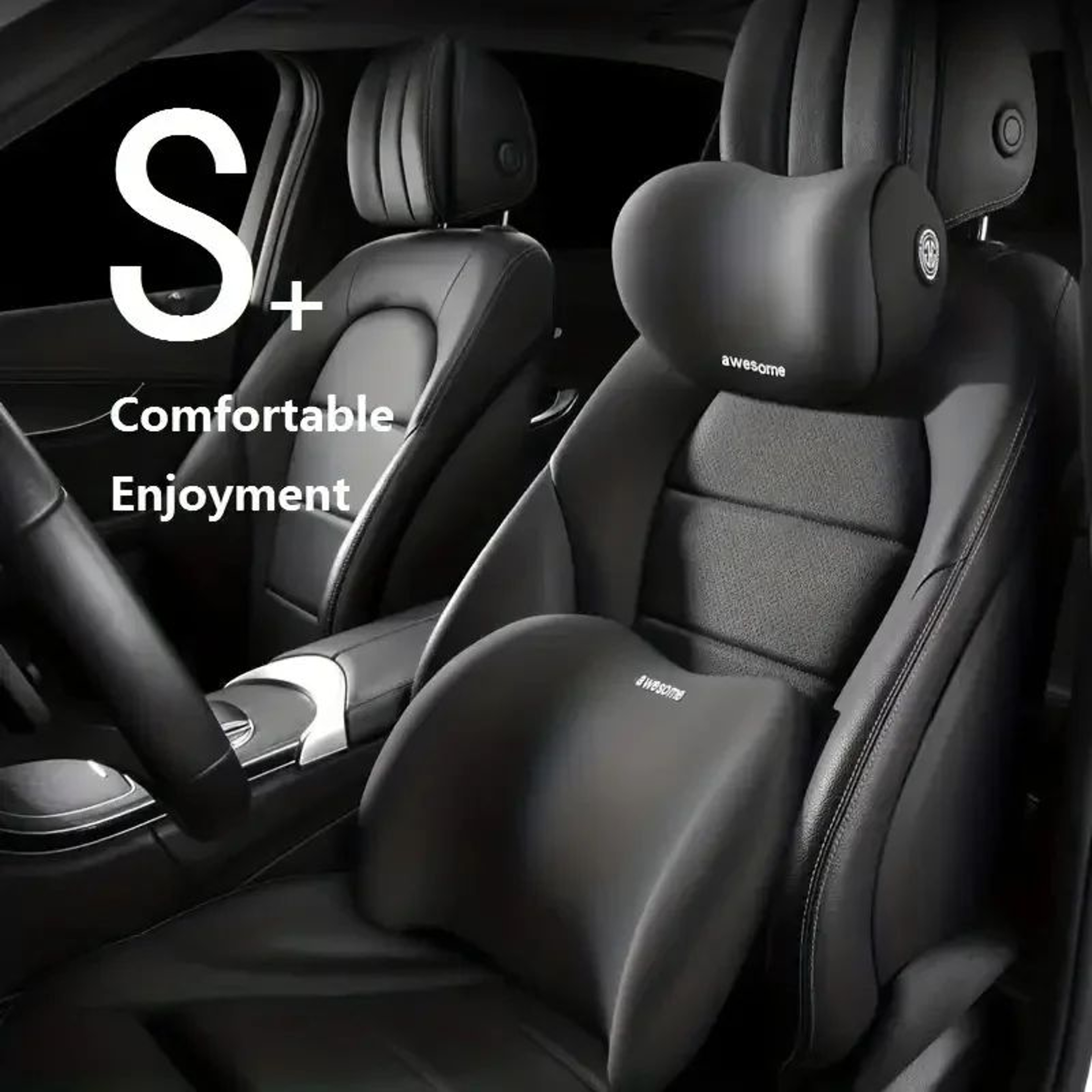 Memory Foam Car Headrest And Lumbar Support Cushion Set 3