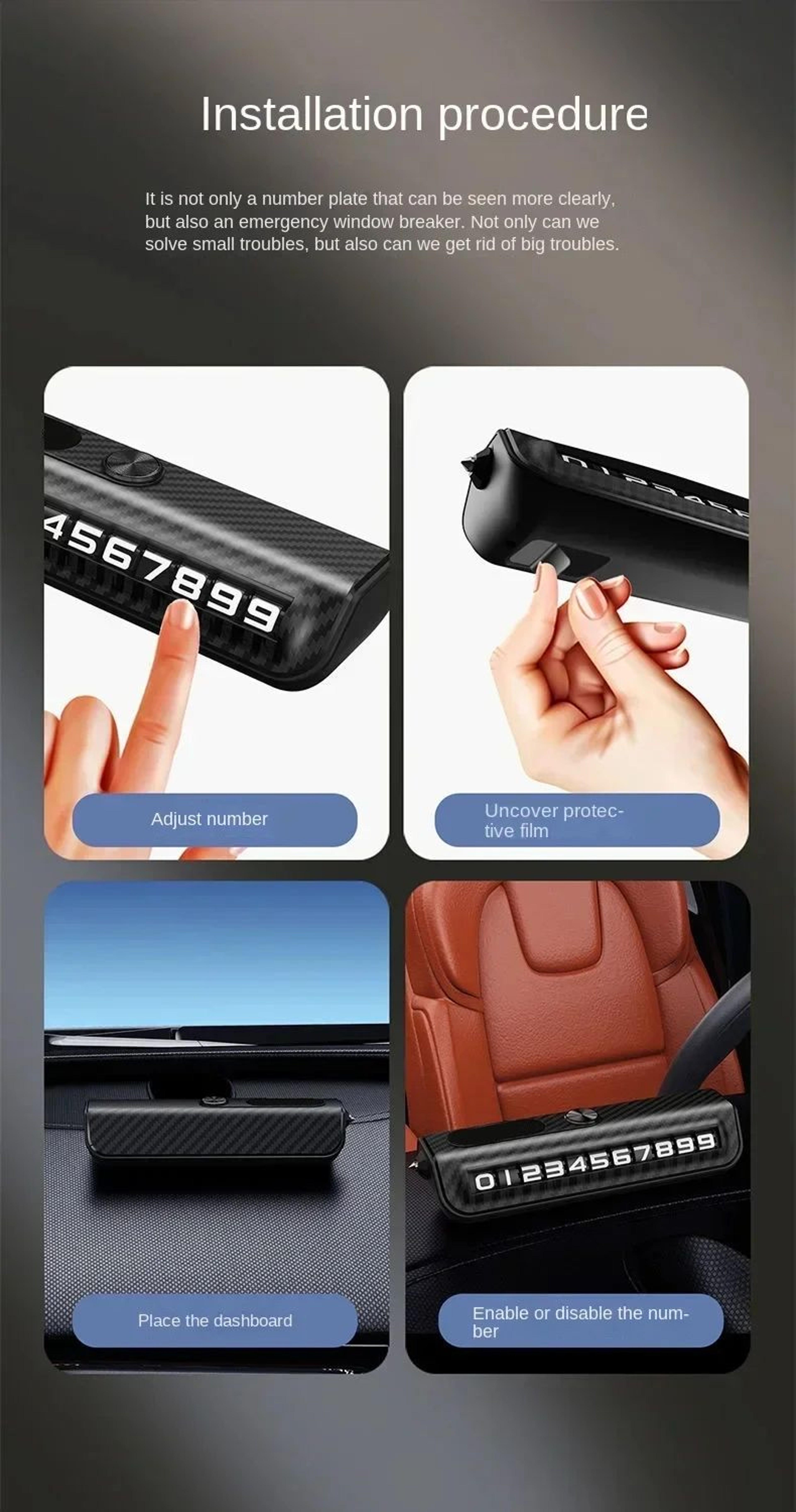 Multifunction Car Parking Phone Number Plate With Window Breaker 9