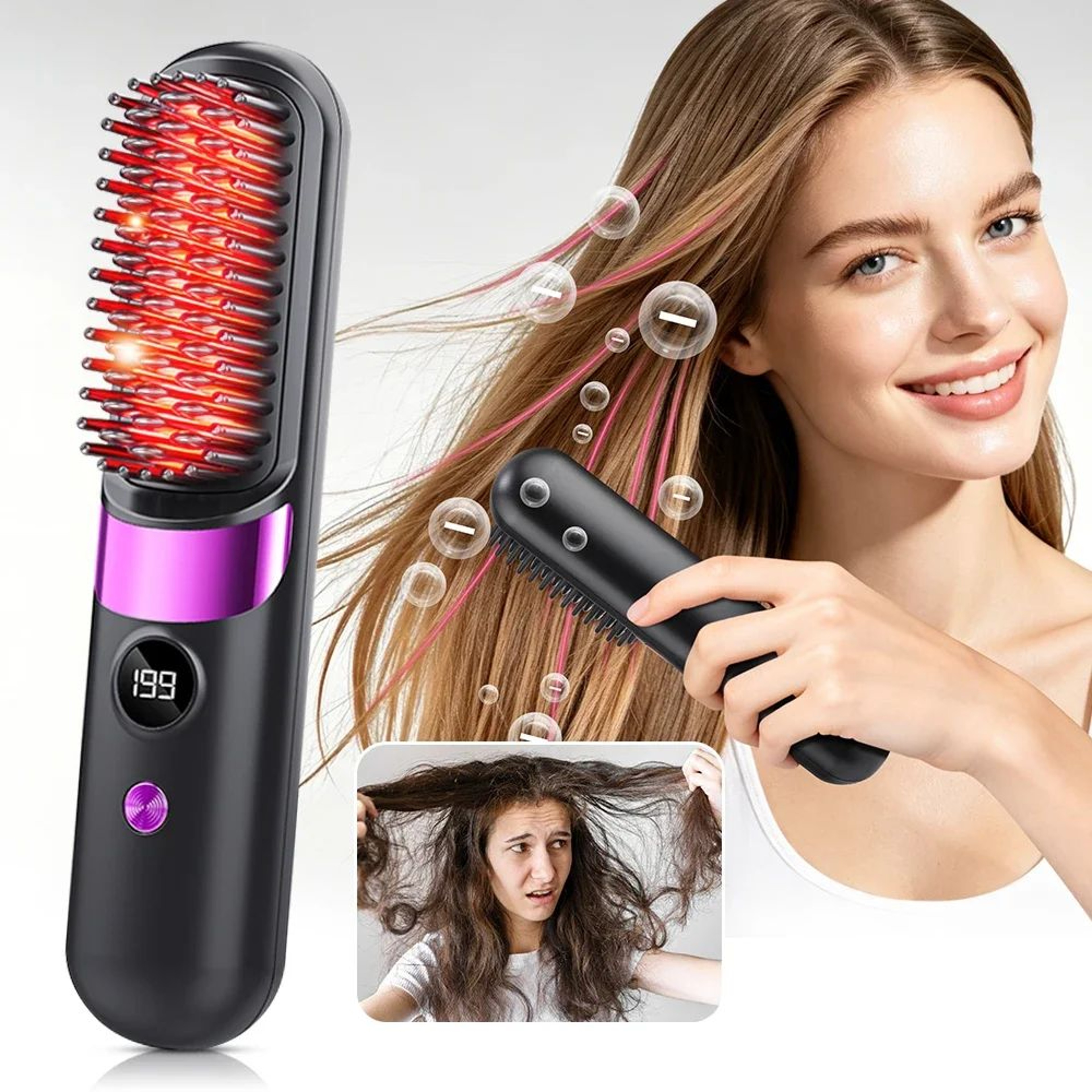 Portable Cordless Ionic Hair Straightener Brush 0