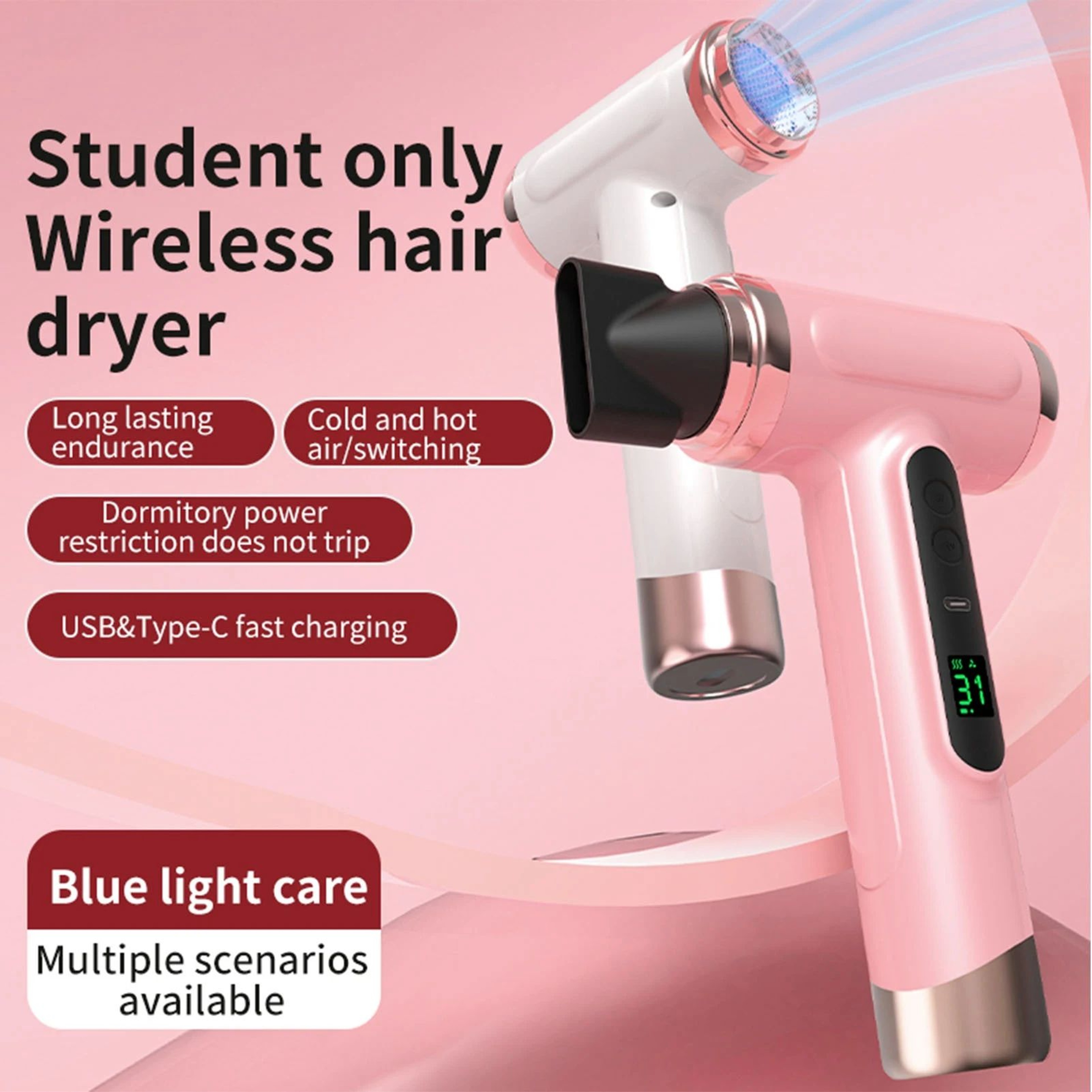 Portable 200W USB Rechargeable Hair Dryer With Hot And Cold Air 5