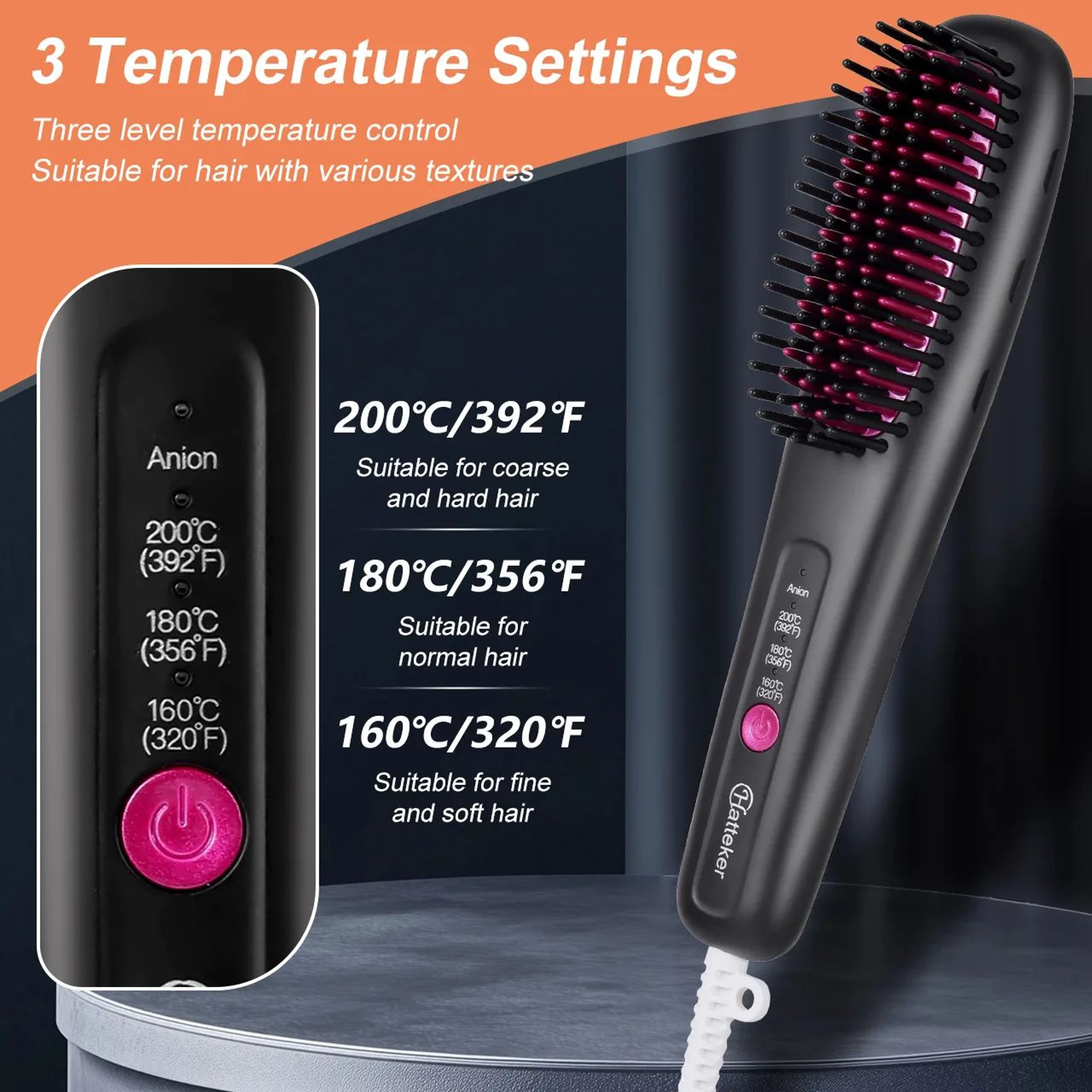 Hatteker Ionic Hair Straightening Comb With Adjustable Heat 8
