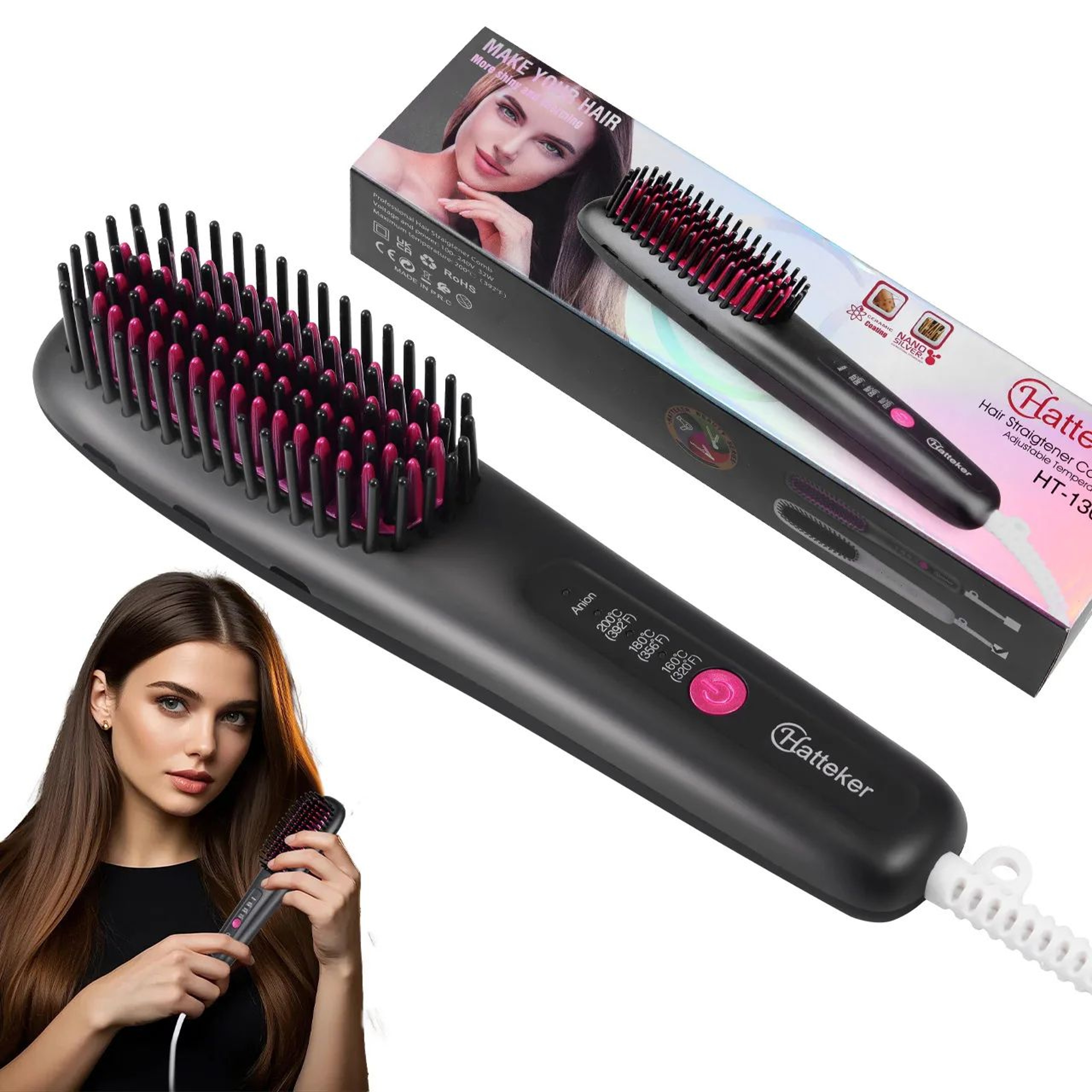 Hatteker Ionic Hair Straightening Comb With Adjustable Heat 16
