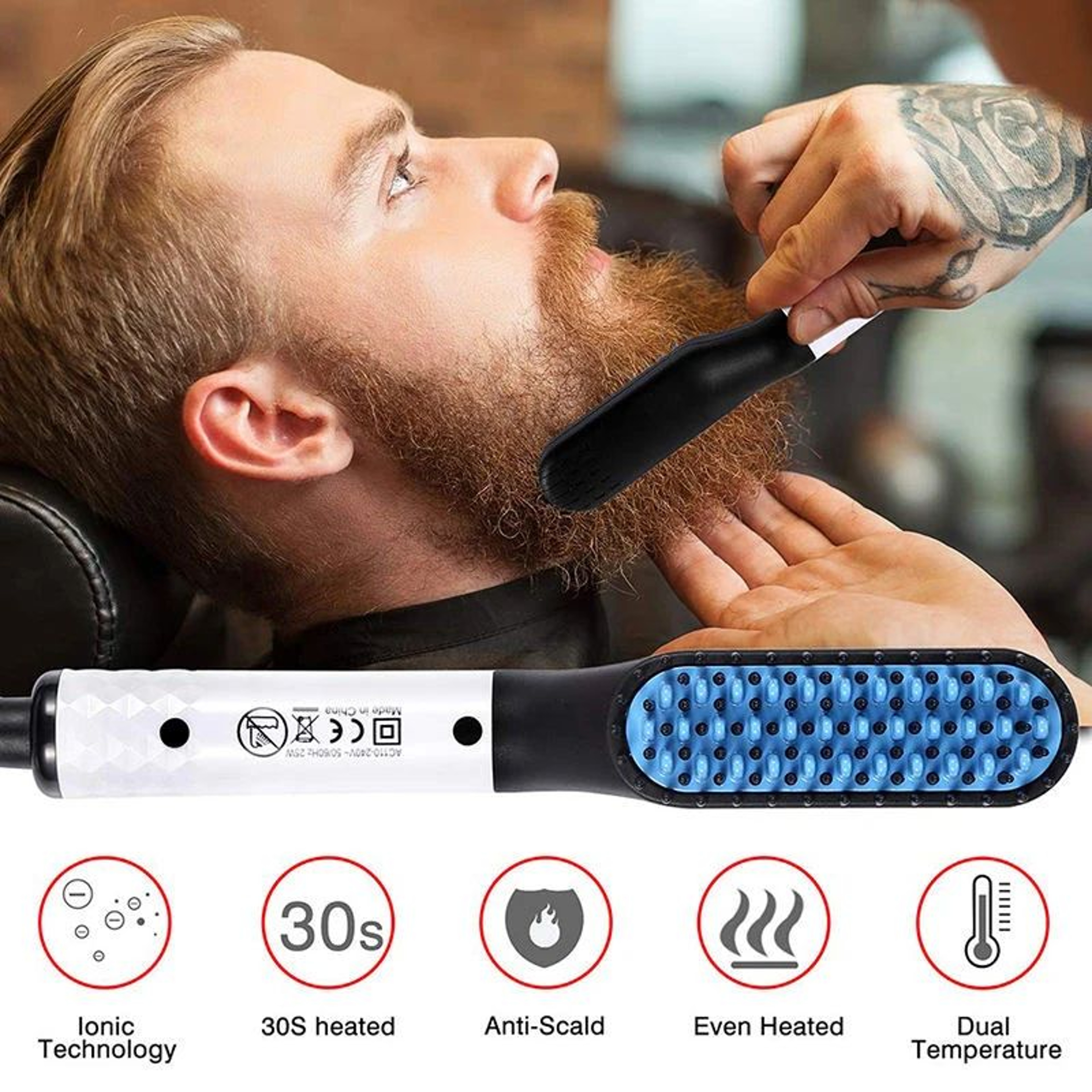 Portable Fast Heating Beard Straightener Brush For Men 6