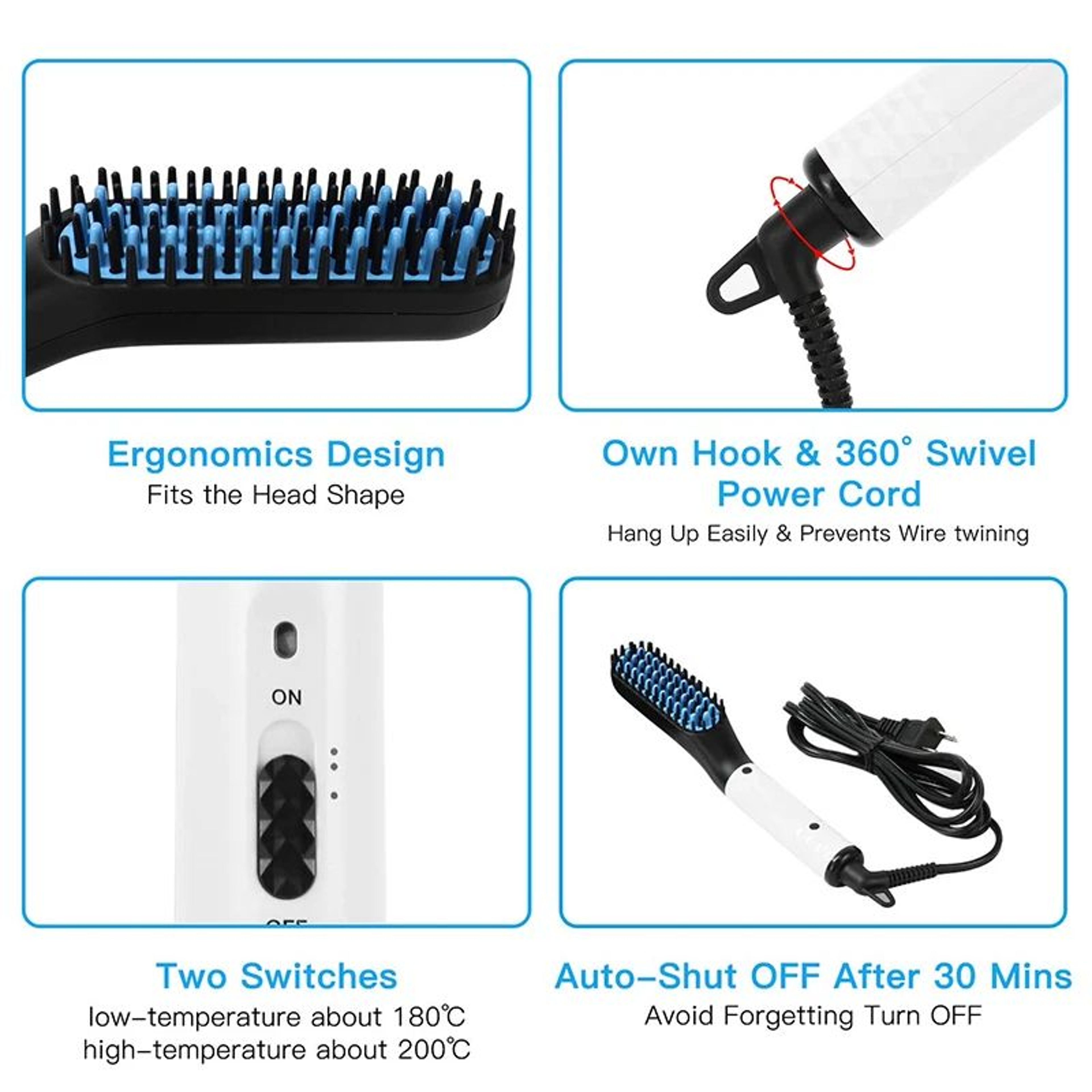 Portable Fast Heating Beard Straightener Brush For Men 9