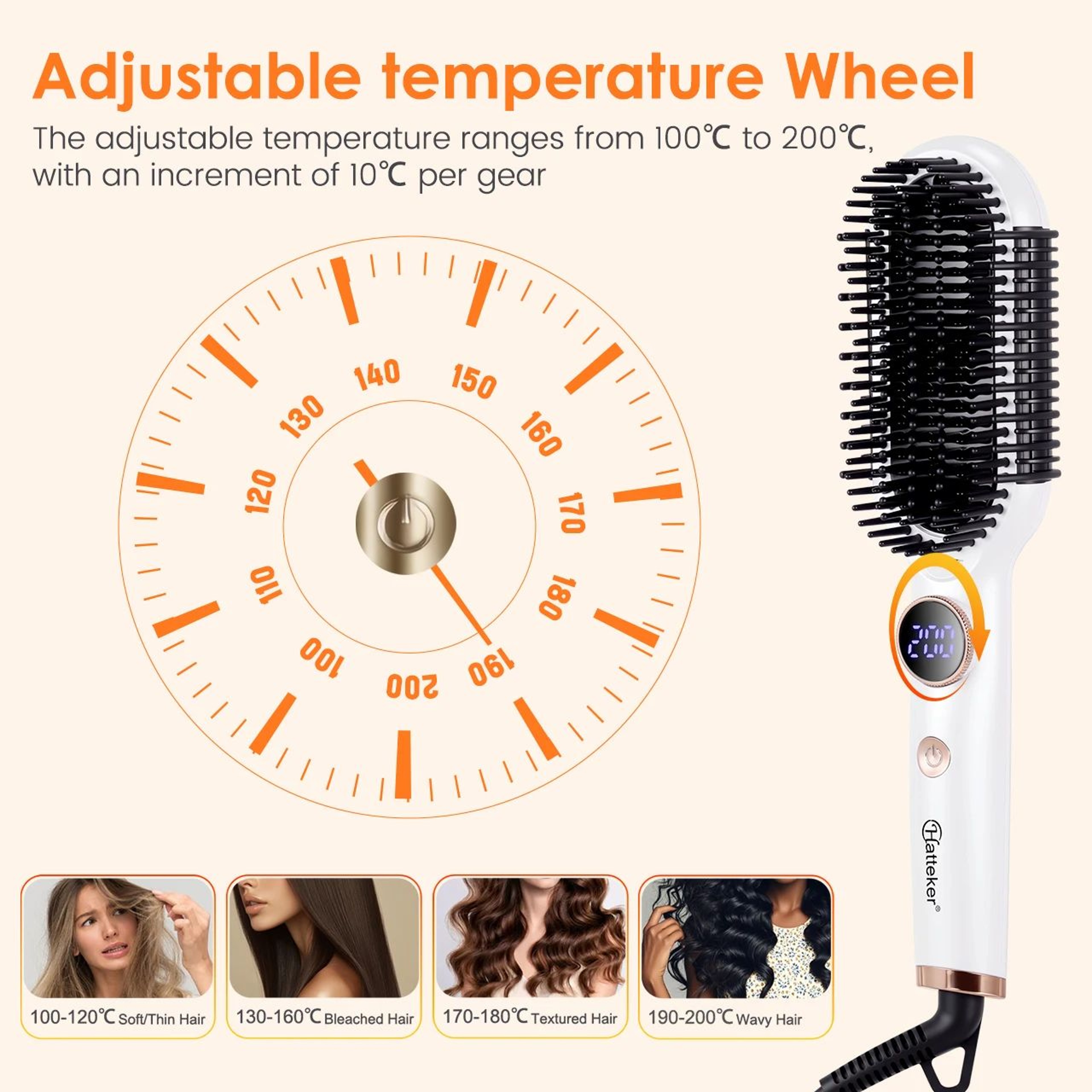 Hatteker Adjustable Temperature Hair Styling Comb Straightener Curler 8