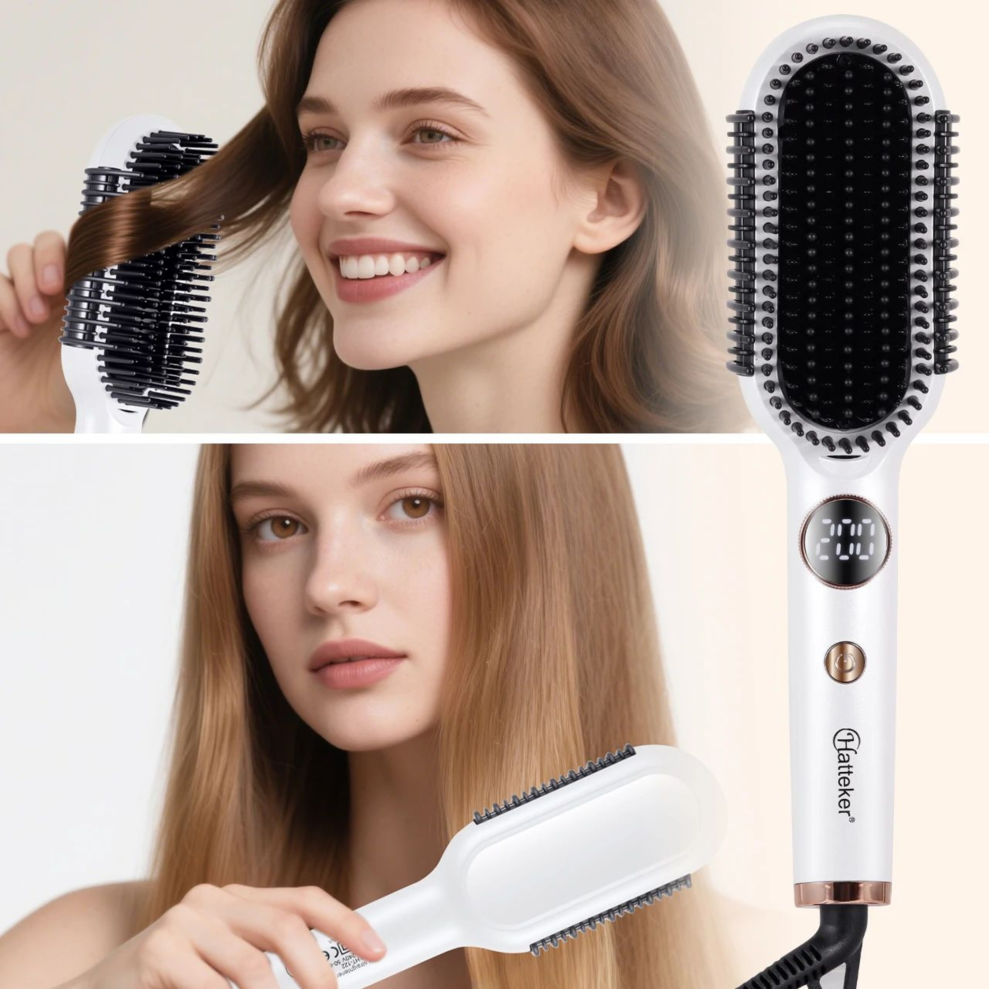Hatteker Adjustable Temperature Hair Styling Comb Straightener Curler 11