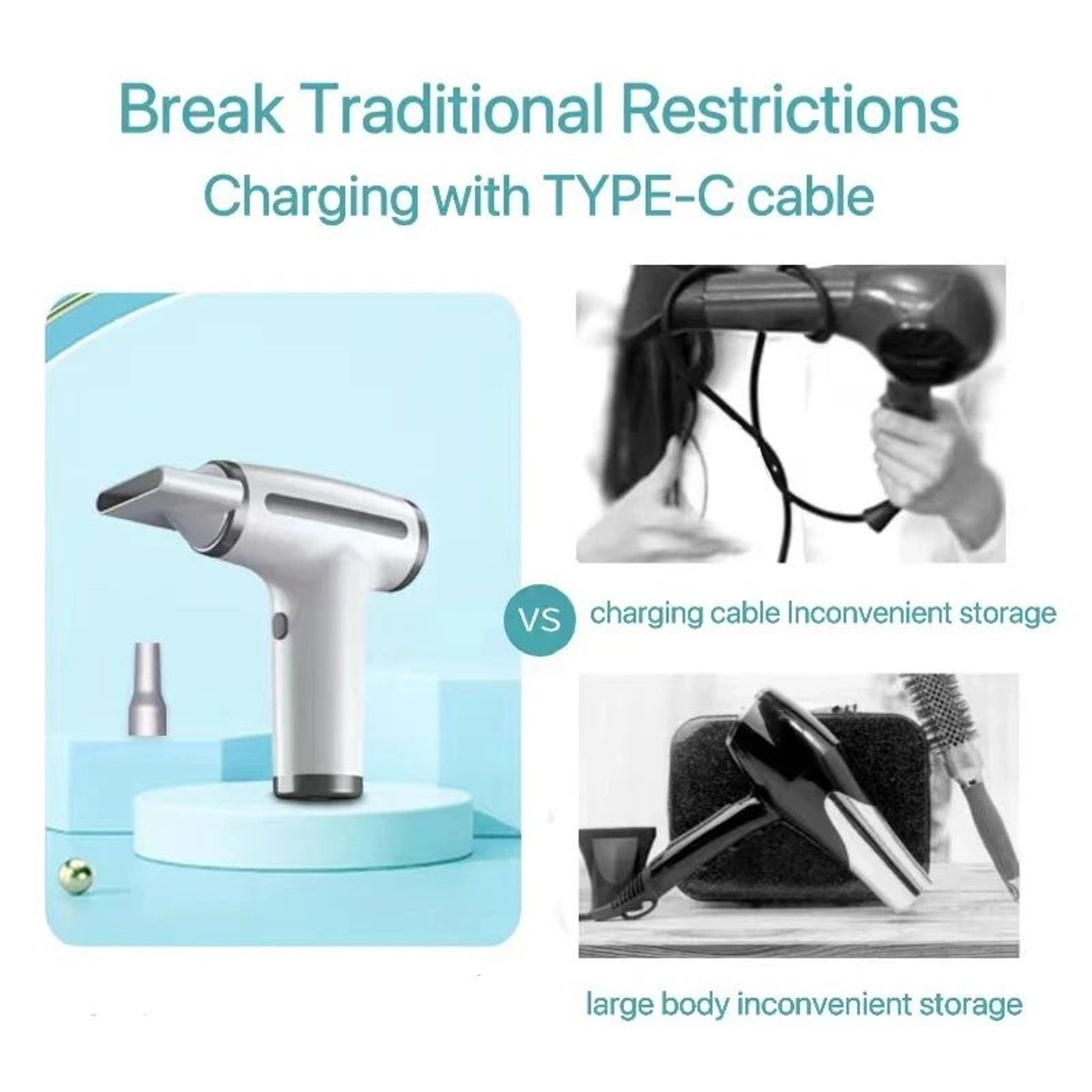 Wireless USB Rechargeable Hair Dryer And Dust Blower 4